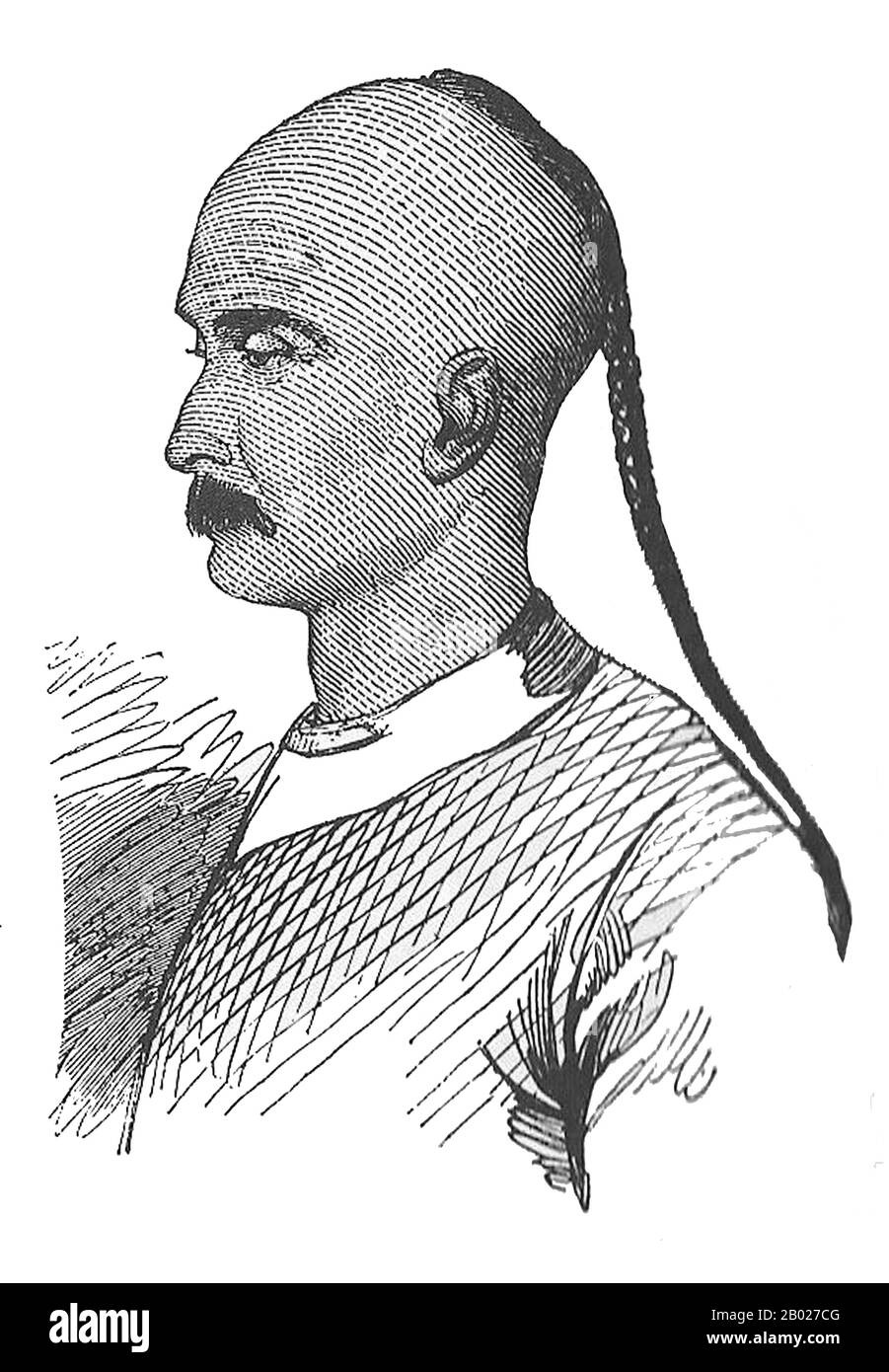 Cina: Un ebreo cinese di Kaifeng con un'acconciatura manciù, fine XIX secolo. Gli ebrei Kaifeng sono membri di una piccola comunità ebraica che esiste a Kaifeng, nella provincia di Henan in Cina, da centinaia di anni. Gli ebrei della Cina moderna si sono tradizionalmente chiamati Youtai (da Giuda) in cinese mandarino, che è anche il termine predominante della lingua cinese contemporanea per gli ebrei in generale. Tuttavia, la comunità era conosciuta dai loro vicini cinesi Han come aderenti di Tiaojinjiao, che significa, vagamente, la religione che rimuove il cinew (un riferimento al kashrut). Foto Stock