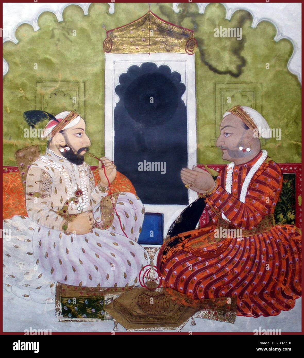 Comunemente noto come Rana Sanga, il Rajput Maharana Sangram Singh (Mewar, 12 aprile 1484) è stato il governatore di Mewar, che si trovava all'interno dei confini geografici del moderno stato indiano di Rajasthan di oggi. Regnò tra il 1509 e il 1527. Uno scione del clan Sodia di Suryavanshi Rajputs, Rana Sanga successe al padre Rana Raimal come re di Mewar nel 1509. Combatté contro i Mughal nella battaglia di Khanwa, che terminò con la vittoria di Mughal, morendo poco dopo, il 17 marzo 1527. Foto Stock