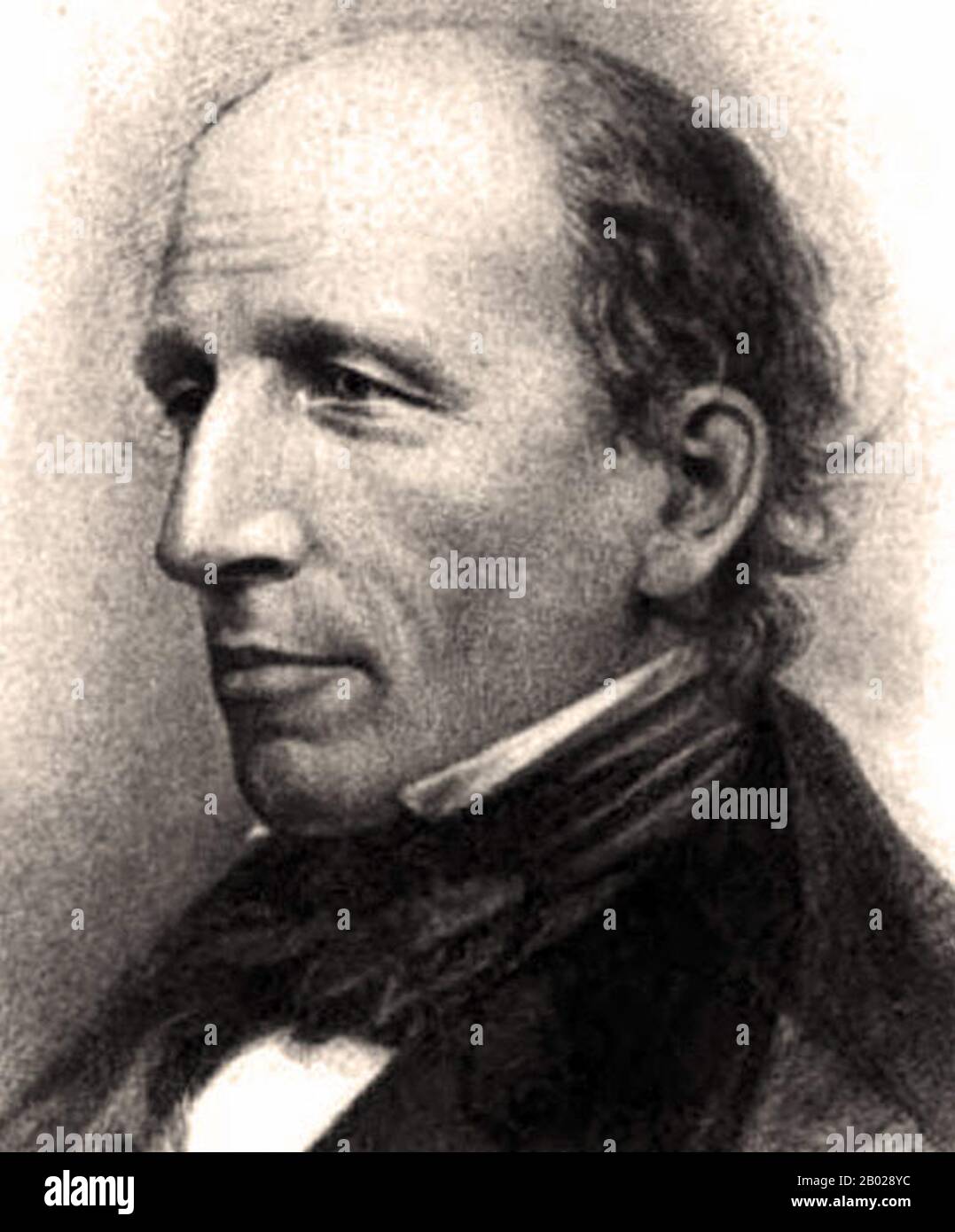 USA/Cina: John Murray Forbes (1813-1898), magnate delle ferrovie, commerciante, filantropo e abolizionista americano. Fu presidente sia della Michigan Central Railway che della Chicago, Burlington and Quincy Railroad negli anni '1850 Ritratto di Seth Wells Cheney (1810-1856), c. 1851. Anche se Forbes è meglio conosciuto come magnate delle ferrovie, gran parte della sua fortuna era basata sul commercio dell'oppio verso la Cina. Si dice che i suoi milioni di oppio finanziarono la carriera dell'autore Ralph Waldo Emerson, la cui figlia sposò il figlio di Forbes, e finanziò la fondazione della Bell Telephone Company. Foto Stock