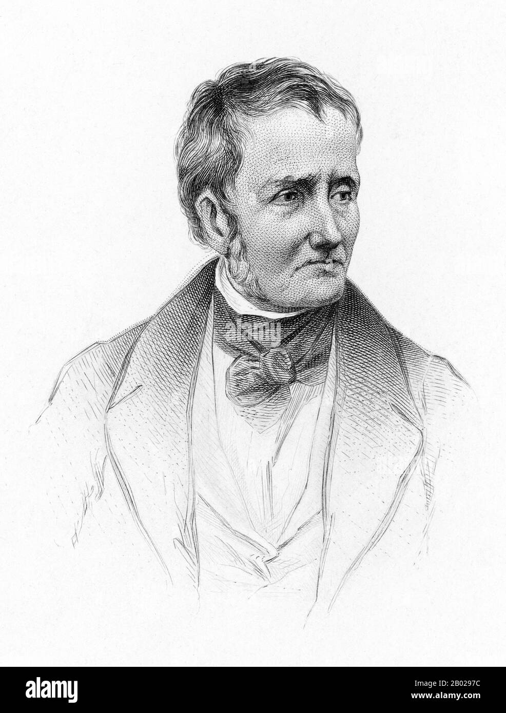 Regno Unito/Inghilterra: Thomas Penson De Quincey (15 agosto 1785 - 8 dicembre 1859), saggista inglese, meglio conosciuto per la sua "Confessions of an English Opium-Eater" (1821). Incisione di ritratti, c. 1851. Per sua stessa testimonianza, De Quincey utilizzò per la prima volta l'oppio nel 1804 per alleviare la sua nevralgia; lo usò per piacere, ma non più di una settimana, fino al 1812. Fu nel 1813 che iniziò l'uso quotidiano, in risposta alla malattia e al suo dolore per la morte della giovane figlia di Wordsworth Catherine. Nei periodi del 1813-1816 e del 1817-1819 la sua dose giornaliera era molto alta. Foto Stock