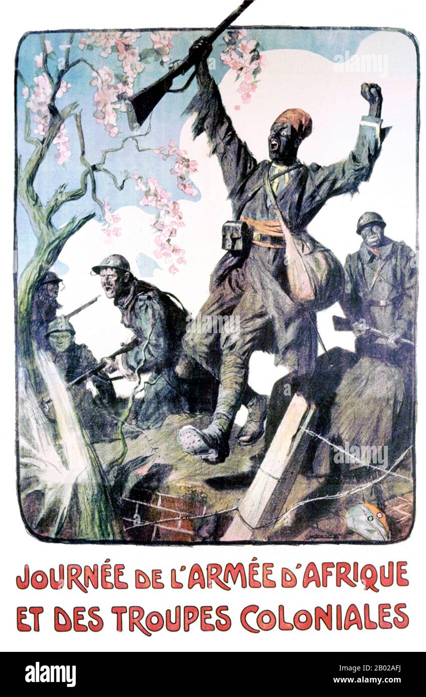 Francia: "Journée de l'Armée d'Afrique et des Troupes Coloniales". Poster di Lucien Jonas (1880-1947), 1917. La Francia imperiale celebra l'unità (nozionale) del paese metropolitano e delle colonie durante la prima guerra mondiale Foto Stock
