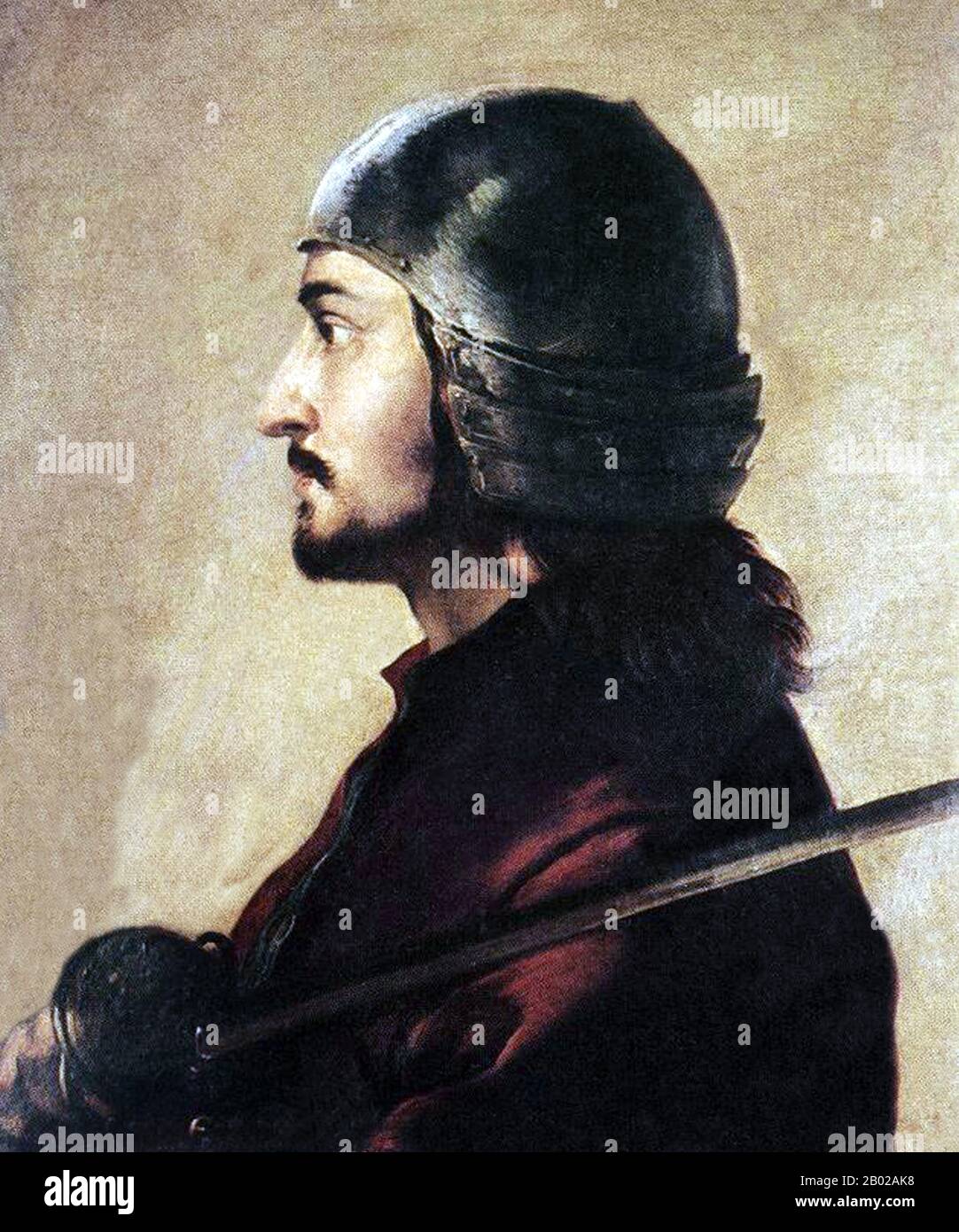 Italia: "Guerriero". Ritratto a olio su tela di Salvator Rosa (20 giugno 1615 - 15 marzo 1673), prima metà del XVII secolo. Salvator Rossa è stato un pittore barocco italiano originario del Regno di Napoli. I suoi dipinti di storia e i paesaggi romantici furono molto inelusivi dal XVII secolo all'inizio del XIX secolo, e fu uno dei pittori più famosi del suo tempo, noto per la sua fantasia. Era anche un abile attore, musicista, poeta e satirico. Foto Stock