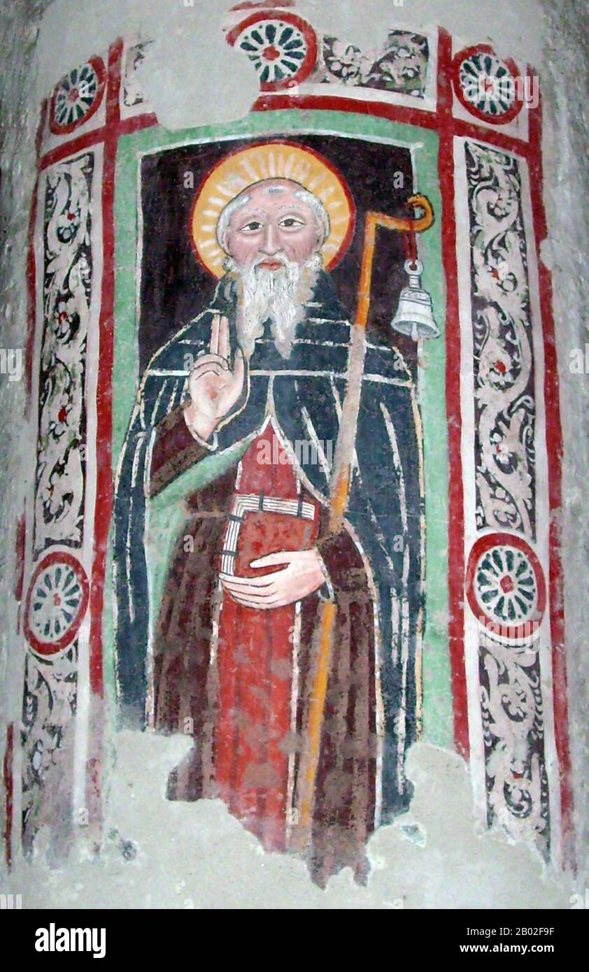 Saint Columba (7 dicembre 521 – 9 giugno 597 CE), conosciuta anche come Colum Cille, o Chille (antico irlandese, che significa "dove della chiesa"), Colm Cille (irlandese), Calum Cille (gaelico scozzese), Colum Keeilley (Manx gaelico) e Kolban o Kolbjørn (antico norreno) Fu un monaco missionario gaelico irlandese che propagò il cristianesimo tra i Pitti durante l'inizio del Medioevo. Era uno dei dodici Apostoli d'Irlanda. Foto Stock
