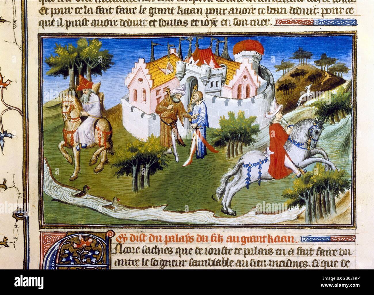 Probabilmente nato a Venezia intorno al 1254 d.C., Marco Polo fu allevato dalla zia e dallo zio dopo la morte della madre. Suo padre, Niccolo, era un mercante veneziano che partì prima che Marco nascesse per commerciare in Medio Oriente. Niccolo e suo fratello Maffeo passarono attraverso gran parte dell'Asia e incontrarono l'imperatore mongolo Kublai Khan, che a quanto pare li invitò ad essere ambasciatori. Nel 1269 Niccolo e Maffeo tornarono a Venezia, incontrando per la prima volta Marco. Nel 1271, Marco Polo, di 17 anni, con suo padre e suo zio, si recò in Asia, attraversando Costantinopoli, Baghdad, Persia, Kashgar, Cina e Birmania. Th Foto Stock