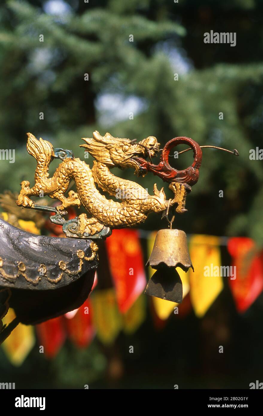 Qingyang Gong Shi (Tempio del Palazzo di Goat Verde) è il più antico e più grande tempio Daoista del sud-ovest della Cina. Si trova nella parte occidentale della città di Chengdu. Originariamente costruito nella Dinastia Tang (618-907), questo tempio è stato ricostruito e riparato molte volte. Gli edifici esistenti furono costruiti per lo più durante la Dinastia Qing (1644-1911). Secondo la leggenda, Qing Yang Gong si dice sia il luogo di nascita del fondatore del Taoismo, Lao Tsu / Laozi, ed è dove ha dato il suo primo sermone. Chengdu, conosciuta in precedenza come Chengtu, è la capitale della provincia del Sichuan nella Cina sud-occidentale. Nell'orecchio Foto Stock