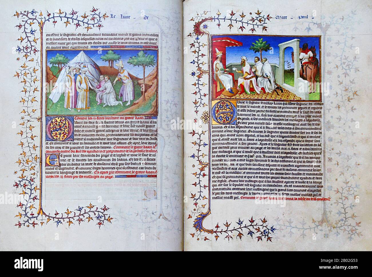 Probabilmente nato a Venezia intorno al 1254 d.C., Marco Polo fu allevato dalla zia e dallo zio dopo la morte della madre. Suo padre, Niccolo, era un mercante veneziano che partì prima che Marco nascesse per commerciare in Medio Oriente. Niccolo e suo fratello Maffeo passarono attraverso gran parte dell'Asia e incontrarono l'imperatore mongolo Kublai Khan, che a quanto pare li invitò ad essere ambasciatori. Nel 1269 Niccolo e Maffeo tornarono a Venezia, incontrando per la prima volta Marco. Nel 1271, Marco Polo, di 17 anni, con suo padre e suo zio, si recò in Asia, attraversando Costantinopoli, Baghdad, Persia, Kashgar, Cina e Birmania. Th Foto Stock