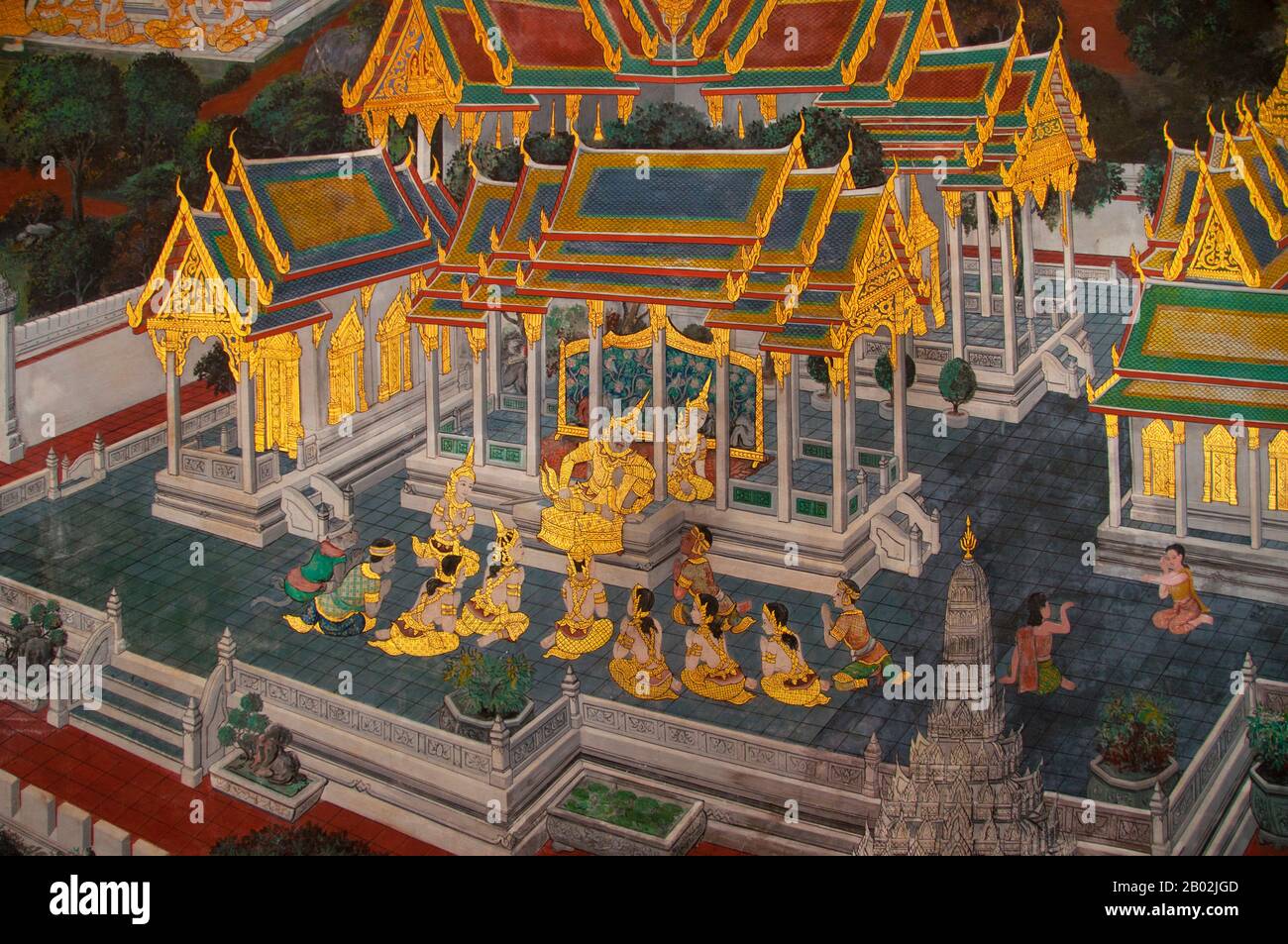 Il Ramayana è una storia vecchia quanto il tempo e - almeno nel subcontinente indiano e attraverso gran parte del sud-est asiatico - di popolarità senza pari. Più di duemila trecento anni fa lo studioso-poeta Valmiki si sedette a scrivere la sua epica definitiva di amore e di guerra. Il poema Valmiki composto è stato progettato il Ramayana, o 'Romance of Rama' in Sanscrito. Nella sua forma attuale, la versione sanscrita consiste di circa 24.000 coppie divise in sette libri. Il Ramakien è la versione tailandese di questo epico e ha un'influenza importante sulla letteratura, l'arte e il dramma tailandese. E' considerata la Nationa Foto Stock