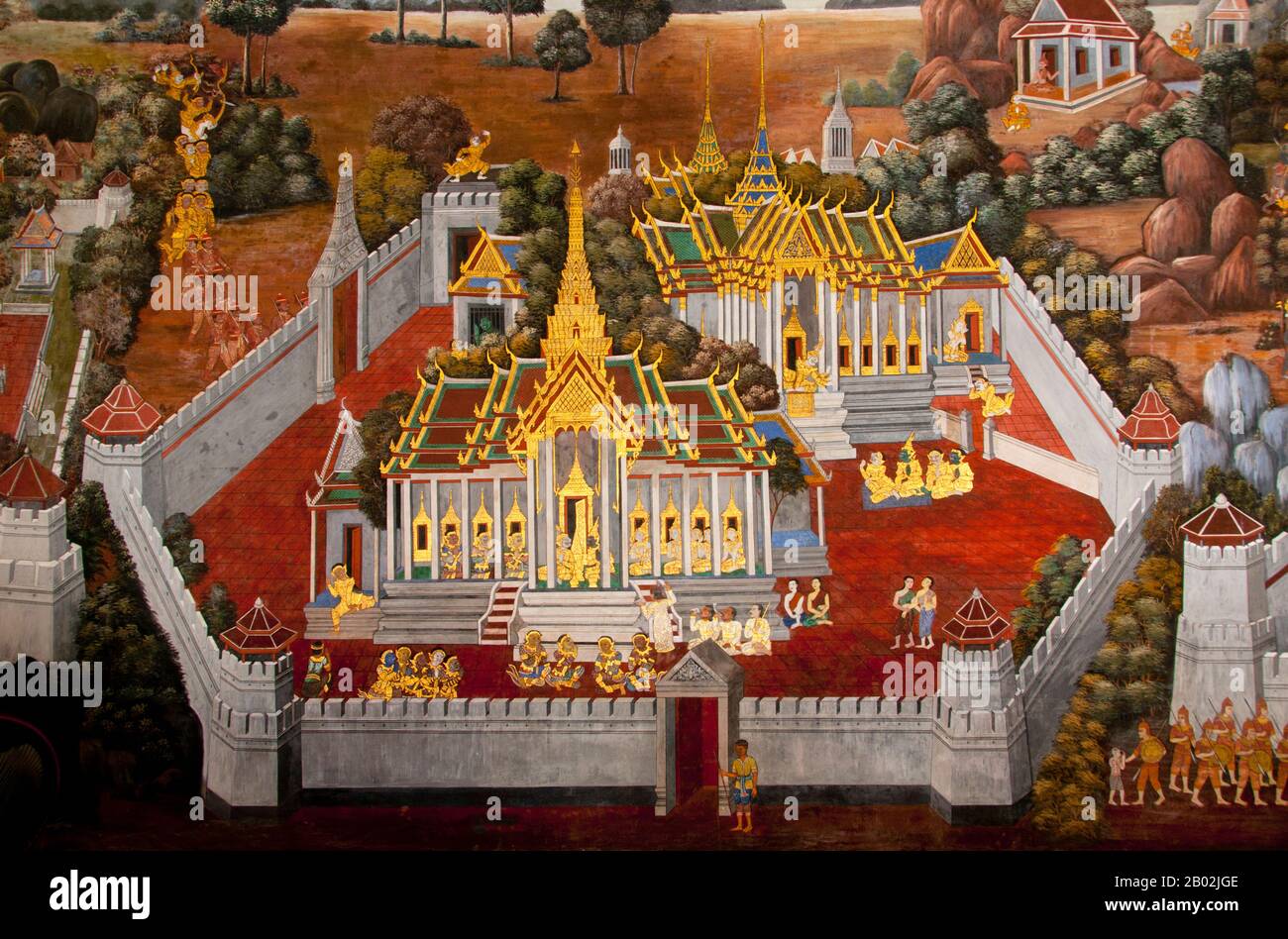 Il Ramayana è una storia vecchia quanto il tempo e - almeno nel subcontinente indiano e attraverso gran parte del sud-est asiatico - di popolarità senza pari. Più di duemila trecento anni fa lo studioso-poeta Valmiki si sedette a scrivere la sua epica definitiva di amore e di guerra. Il poema Valmiki composto è stato progettato il Ramayana, o 'Romance of Rama' in Sanscrito. Nella sua forma attuale, la versione sanscrita consiste di circa 24.000 coppie divise in sette libri. Il Ramakien è la versione tailandese di questo epico e ha un'influenza importante sulla letteratura, l'arte e il dramma tailandese. E' considerata la Nationa Foto Stock