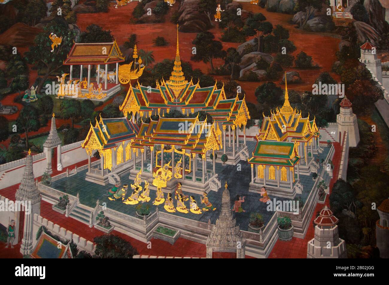 Il Ramayana è una storia vecchia quanto il tempo e - almeno nel subcontinente indiano e attraverso gran parte del sud-est asiatico - di popolarità senza pari. Più di duemila trecento anni fa lo studioso-poeta Valmiki si sedette a scrivere la sua epica definitiva di amore e di guerra. Il poema Valmiki composto è stato progettato il Ramayana, o 'Romance of Rama' in Sanscrito. Nella sua forma attuale, la versione sanscrita consiste di circa 24.000 coppie divise in sette libri. Il Ramakien è la versione tailandese di questo epico e ha un'influenza importante sulla letteratura, l'arte e il dramma tailandese. E' considerata la Nationa Foto Stock