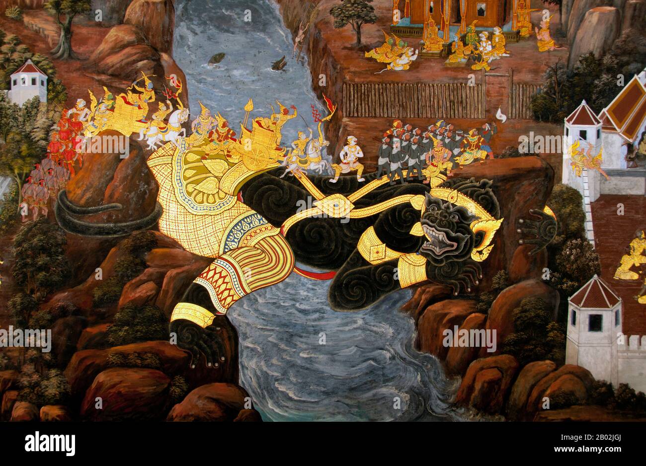 Il Ramayana è una storia vecchia quanto il tempo e - almeno nel subcontinente indiano e attraverso gran parte del sud-est asiatico - di popolarità senza pari. Più di duemila trecento anni fa lo studioso-poeta Valmiki si sedette a scrivere la sua epica definitiva di amore e di guerra. Il poema Valmiki composto è stato progettato il Ramayana, o 'Romance of Rama' in Sanscrito. Nella sua forma attuale, la versione sanscrita consiste di circa 24.000 coppie divise in sette libri. Il Ramakien è la versione tailandese di questo epico e ha un'influenza importante sulla letteratura, l'arte e il dramma tailandese. E' considerata la Nationa Foto Stock