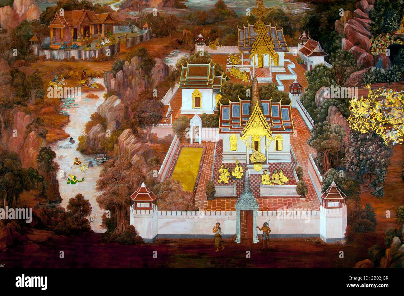 Il Ramayana è una storia vecchia quanto il tempo e - almeno nel subcontinente indiano e attraverso gran parte del sud-est asiatico - di popolarità senza pari. Più di duemila trecento anni fa lo studioso-poeta Valmiki si sedette a scrivere la sua epica definitiva di amore e di guerra. Il poema Valmiki composto è stato progettato il Ramayana, o 'Romance of Rama' in Sanscrito. Nella sua forma attuale, la versione sanscrita consiste di circa 24.000 coppie divise in sette libri. Il Ramakien è la versione tailandese di questo epico e ha un'influenza importante sulla letteratura, l'arte e il dramma tailandese. E' considerata la Nationa Foto Stock