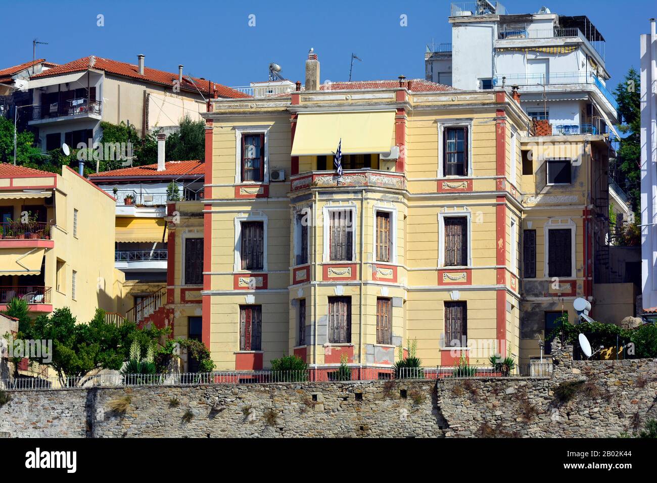 Grecia, Kavala, case sulla penisola di Panagia Foto Stock