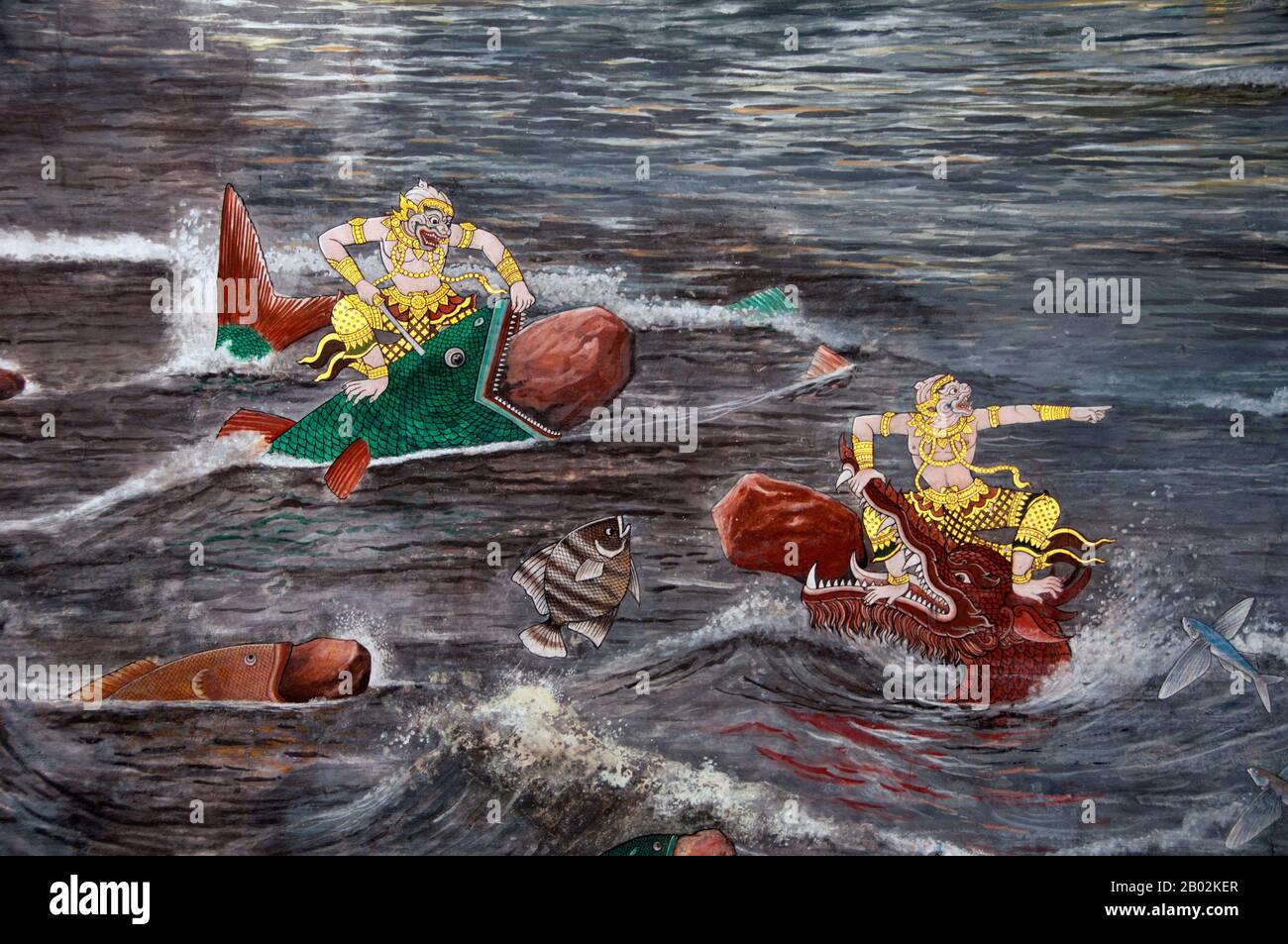 Il Ramayana è una storia vecchia quanto il tempo e - almeno nel subcontinente indiano e attraverso gran parte del sud-est asiatico - di popolarità senza pari. Più di duemila trecento anni fa lo studioso-poeta Valmiki si sedette a scrivere la sua epica definitiva di amore e di guerra. Il poema Valmiki composto è stato progettato il Ramayana, o 'Romance of Rama' in Sanscrito. Nella sua forma attuale, la versione sanscrita consiste di circa 24.000 coppie divise in sette libri. Il Ramakien è la versione tailandese di questo epico e ha un'influenza importante sulla letteratura, l'arte e il dramma tailandese. E' considerata la Nationa Foto Stock