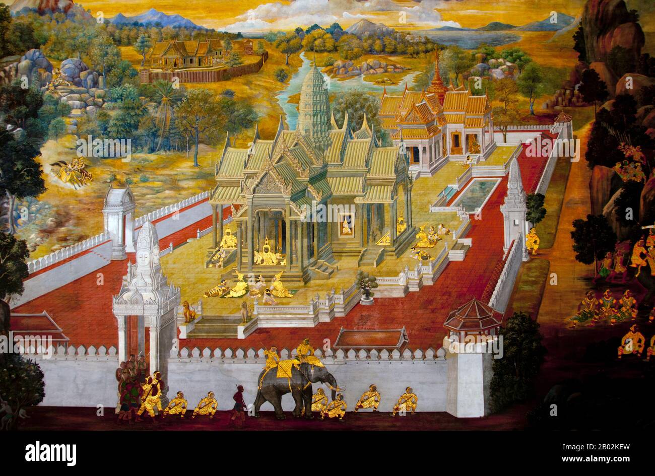 Il Ramayana è una storia vecchia quanto il tempo e - almeno nel subcontinente indiano e attraverso gran parte del sud-est asiatico - di popolarità senza pari. Più di duemila trecento anni fa lo studioso-poeta Valmiki si sedette a scrivere la sua epica definitiva di amore e di guerra. Il poema Valmiki composto è stato progettato il Ramayana, o 'Romance of Rama' in Sanscrito. Nella sua forma attuale, la versione sanscrita consiste di circa 24.000 coppie divise in sette libri. Il Ramakien è la versione tailandese di questo epico e ha un'influenza importante sulla letteratura, l'arte e il dramma tailandese. E' considerata la Nationa Foto Stock