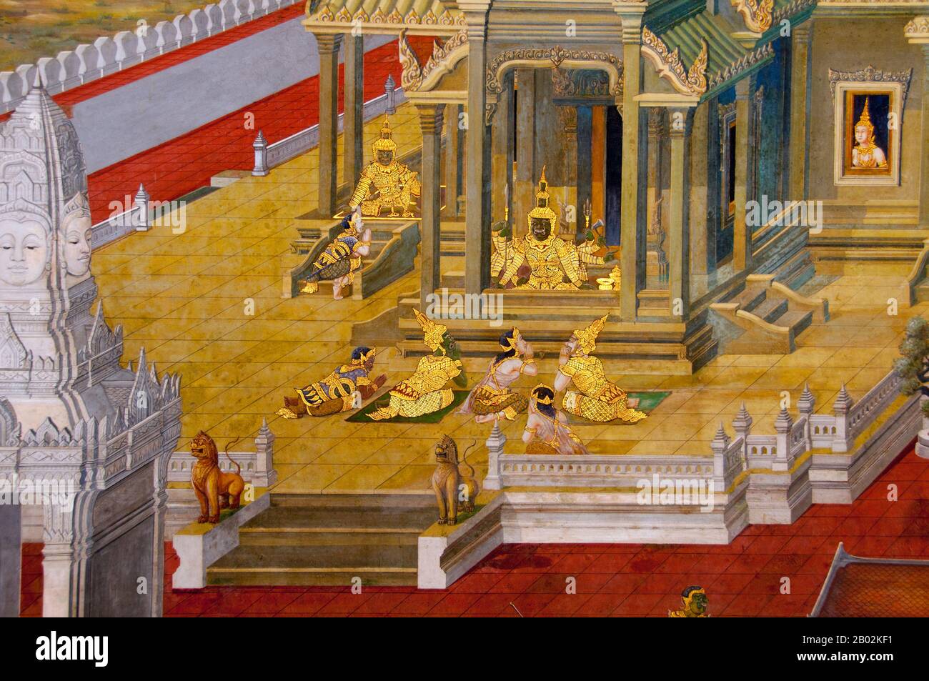 Il Ramayana è una storia vecchia quanto il tempo e - almeno nel subcontinente indiano e attraverso gran parte del sud-est asiatico - di popolarità senza pari. Più di duemila trecento anni fa lo studioso-poeta Valmiki si sedette a scrivere la sua epica definitiva di amore e di guerra. Il poema Valmiki composto è stato progettato il Ramayana, o 'Romance of Rama' in Sanscrito. Nella sua forma attuale, la versione sanscrita consiste di circa 24.000 coppie divise in sette libri. Il Ramakien è la versione tailandese di questo epico e ha un'influenza importante sulla letteratura, l'arte e il dramma tailandese. E' considerata la Nationa Foto Stock