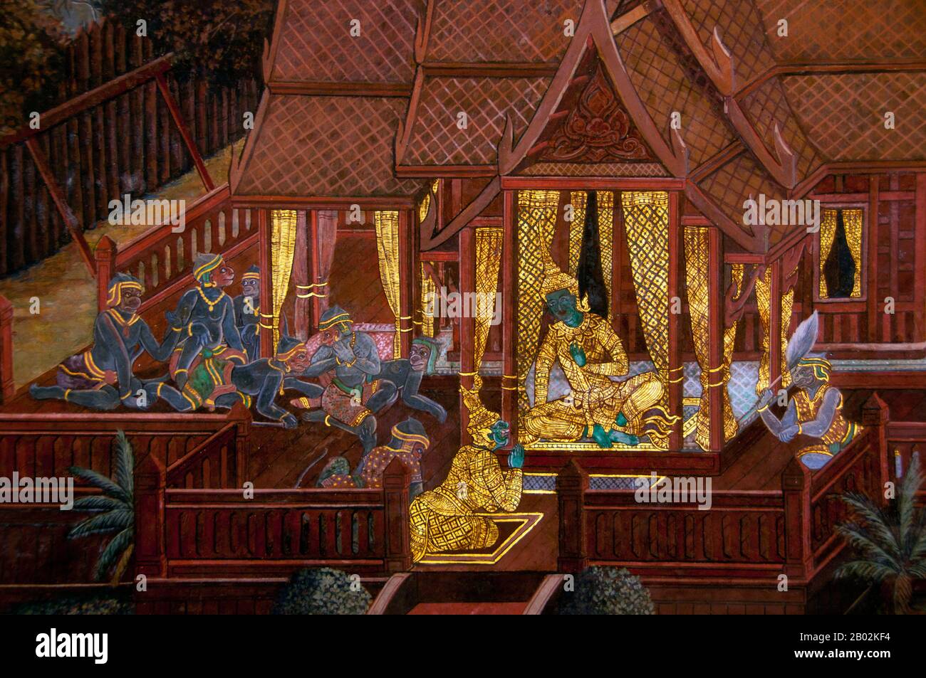 Il Ramayana è una storia vecchia quanto il tempo e - almeno nel subcontinente indiano e attraverso gran parte del sud-est asiatico - di popolarità senza pari. Più di duemila trecento anni fa lo studioso-poeta Valmiki si sedette a scrivere la sua epica definitiva di amore e di guerra. Il poema Valmiki composto è stato progettato il Ramayana, o 'Romance of Rama' in Sanscrito. Nella sua forma attuale, la versione sanscrita consiste di circa 24.000 coppie divise in sette libri. Il Ramakien è la versione tailandese di questo epico e ha un'influenza importante sulla letteratura, l'arte e il dramma tailandese. E' considerata la Nationa Foto Stock