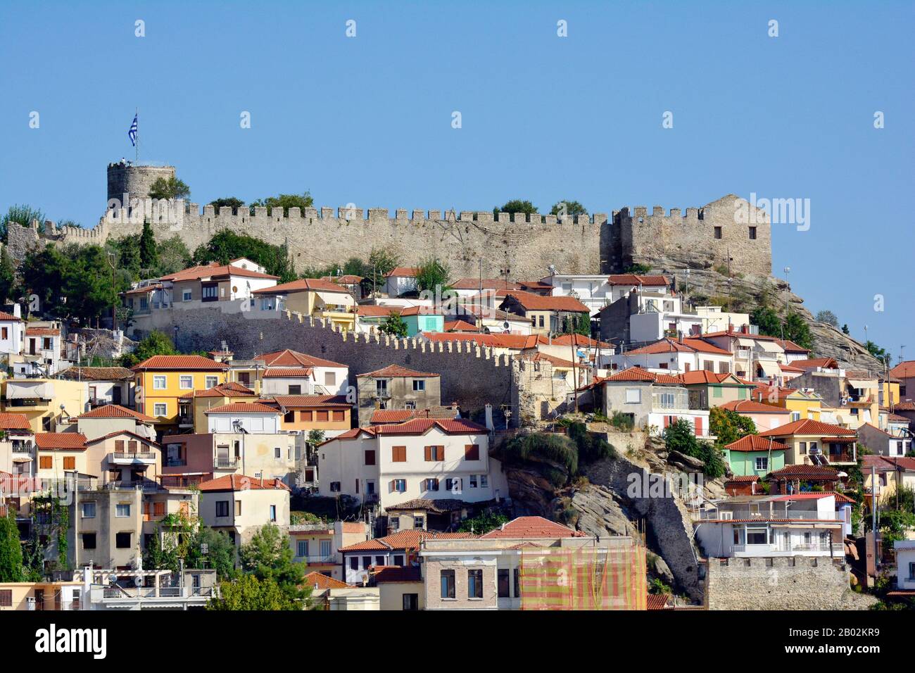 Grecia, Kavala, fortezza ed edifici nella penisola di Panaghia Foto Stock