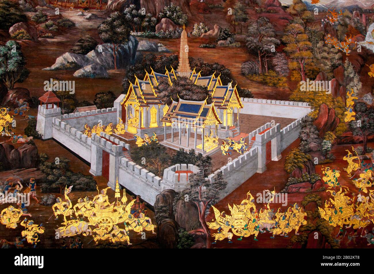 Il Ramayana è una storia vecchia quanto il tempo e - almeno nel subcontinente indiano e attraverso gran parte del sud-est asiatico - di popolarità senza pari. Più di duemila trecento anni fa lo studioso-poeta Valmiki si sedette a scrivere la sua epica definitiva di amore e di guerra. Il poema Valmiki composto è stato progettato il Ramayana, o 'Romance of Rama' in Sanscrito. Nella sua forma attuale, la versione sanscrita consiste di circa 24.000 coppie divise in sette libri. Il Ramakien è la versione tailandese di questo epico e ha un'influenza importante sulla letteratura, l'arte e il dramma tailandese. E' considerata la Nationa Foto Stock