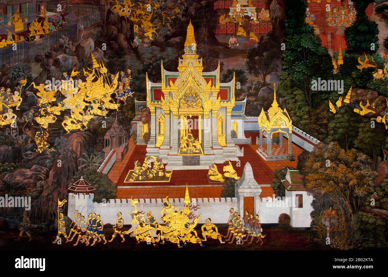 Il Ramayana è una storia vecchia quanto il tempo e - almeno nel subcontinente indiano e attraverso gran parte del sud-est asiatico - di popolarità senza pari. Più di duemila trecento anni fa lo studioso-poeta Valmiki si sedette a scrivere la sua epica definitiva di amore e di guerra. Il poema Valmiki composto è stato progettato il Ramayana, o 'Romance of Rama' in Sanscrito. Nella sua forma attuale, la versione sanscrita consiste di circa 24.000 coppie divise in sette libri. Il Ramakien è la versione tailandese di questo epico e ha un'influenza importante sulla letteratura, l'arte e il dramma tailandese. E' considerata la Nationa Foto Stock
