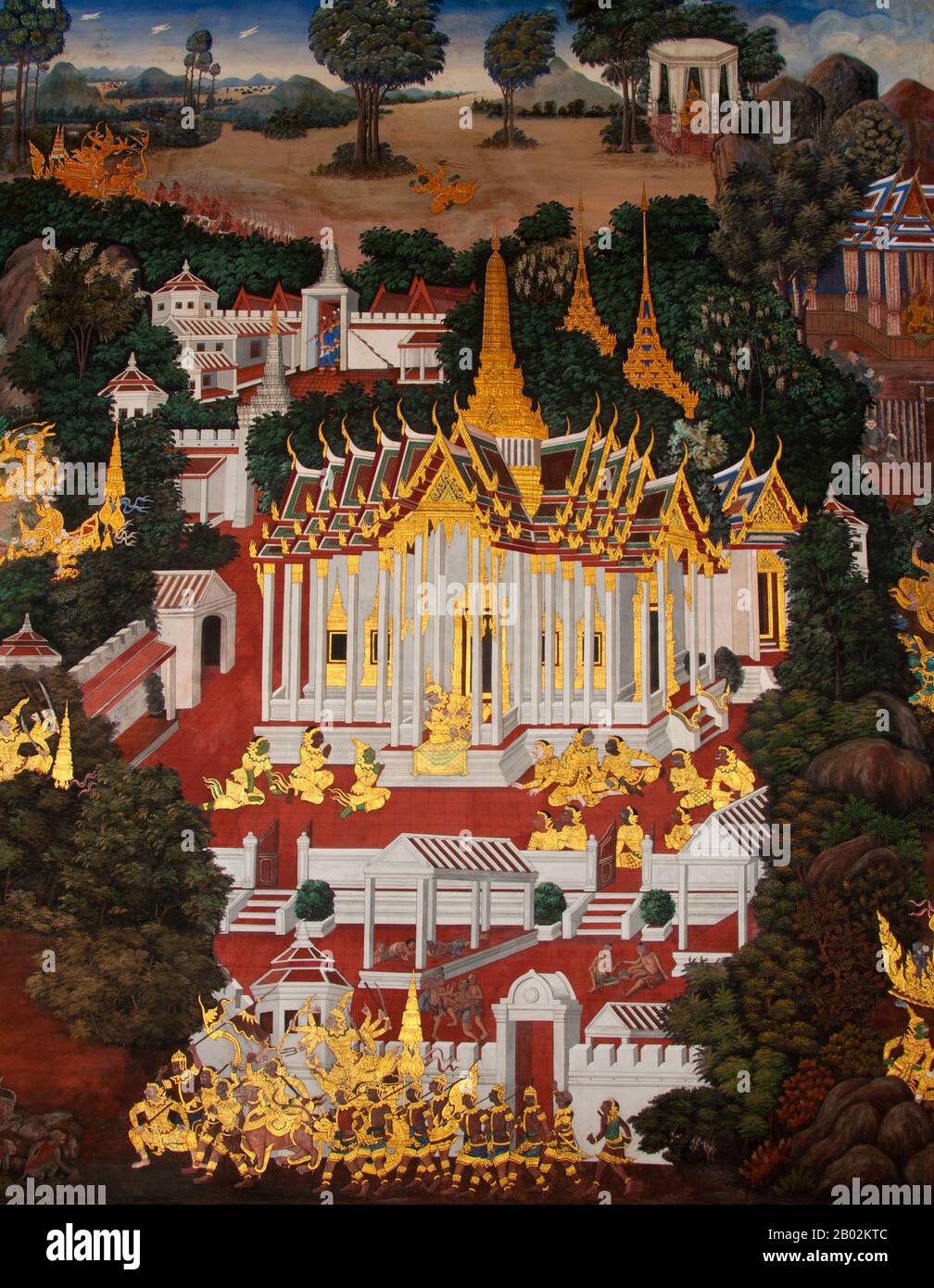 Il Ramayana è una storia vecchia quanto il tempo e - almeno nel subcontinente indiano e attraverso gran parte del sud-est asiatico - di popolarità senza pari. Più di duemila trecento anni fa lo studioso-poeta Valmiki si sedette a scrivere la sua epica definitiva di amore e di guerra. Il poema Valmiki composto è stato progettato il Ramayana, o 'Romance of Rama' in Sanscrito. Nella sua forma attuale, la versione sanscrita consiste di circa 24.000 coppie divise in sette libri. Il Ramakien è la versione tailandese di questo epico e ha un'influenza importante sulla letteratura, l'arte e il dramma tailandese. E' considerata la Nationa Foto Stock