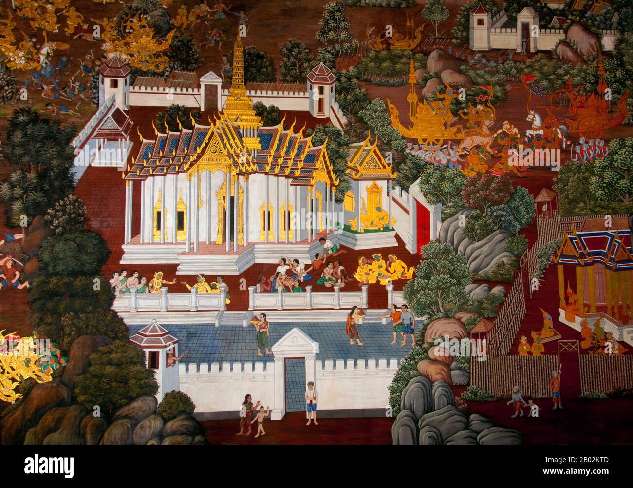 Il Ramayana è una storia vecchia quanto il tempo e - almeno nel subcontinente indiano e attraverso gran parte del sud-est asiatico - di popolarità senza pari. Più di duemila trecento anni fa lo studioso-poeta Valmiki si sedette a scrivere la sua epica definitiva di amore e di guerra. Il poema Valmiki composto è stato progettato il Ramayana, o 'Romance of Rama' in Sanscrito. Nella sua forma attuale, la versione sanscrita consiste di circa 24.000 coppie divise in sette libri. Il Ramakien è la versione tailandese di questo epico e ha un'influenza importante sulla letteratura, l'arte e il dramma tailandese. E' considerata la Nationa Foto Stock