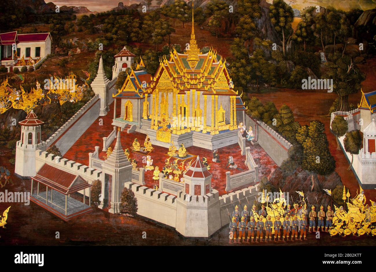 Il Ramayana è una storia vecchia quanto il tempo e - almeno nel subcontinente indiano e attraverso gran parte del sud-est asiatico - di popolarità senza pari. Più di duemila trecento anni fa lo studioso-poeta Valmiki si sedette a scrivere la sua epica definitiva di amore e di guerra. Il poema Valmiki composto è stato progettato il Ramayana, o 'Romance of Rama' in Sanscrito. Nella sua forma attuale, la versione sanscrita consiste di circa 24.000 coppie divise in sette libri. Il Ramakien è la versione tailandese di questo epico e ha un'influenza importante sulla letteratura, l'arte e il dramma tailandese. E' considerata la Nationa Foto Stock