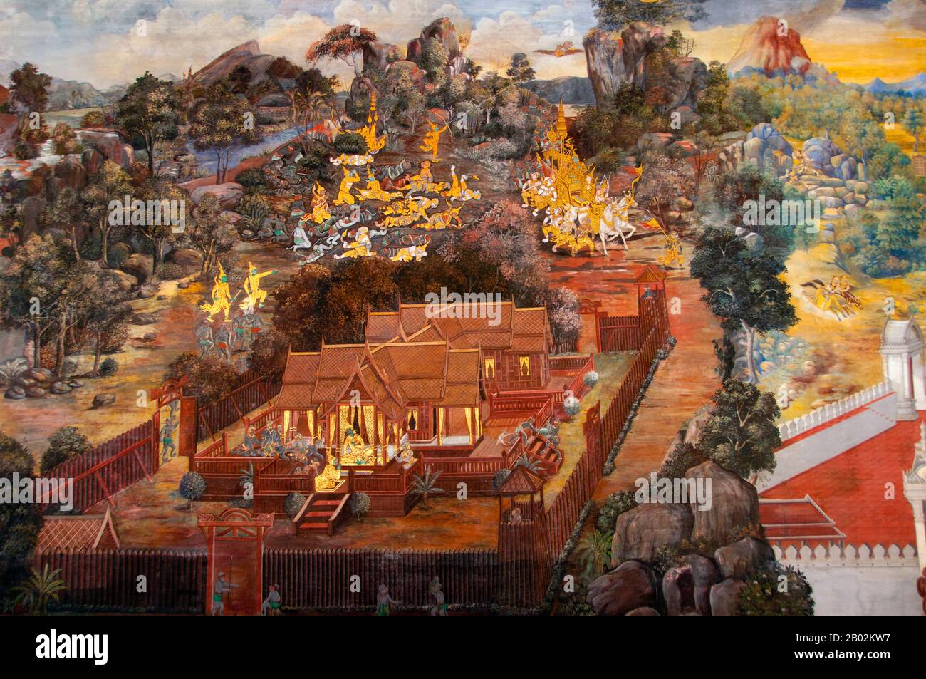 Il Ramayana è una storia vecchia quanto il tempo e - almeno nel subcontinente indiano e attraverso gran parte del sud-est asiatico - di popolarità senza pari. Più di duemila trecento anni fa lo studioso-poeta Valmiki si sedette a scrivere la sua epica definitiva di amore e di guerra. Il poema Valmiki composto è stato progettato il Ramayana, o 'Romance of Rama' in Sanscrito. Nella sua forma attuale, la versione sanscrita consiste di circa 24.000 coppie divise in sette libri. Il Ramakien è la versione tailandese di questo epico e ha un'influenza importante sulla letteratura, l'arte e il dramma tailandese. E' considerata la Nationa Foto Stock