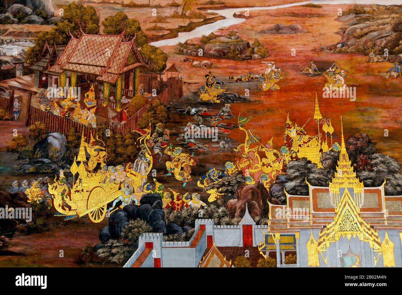 Il Ramayana è una storia vecchia quanto il tempo e - almeno nel subcontinente indiano e attraverso gran parte del sud-est asiatico - di popolarità senza pari. Più di duemila trecento anni fa lo studioso-poeta Valmiki si sedette a scrivere la sua epica definitiva di amore e di guerra. Il poema Valmiki composto è stato progettato il Ramayana, o 'Romance of Rama' in Sanscrito. Nella sua forma attuale, la versione sanscrita consiste di circa 24.000 coppie divise in sette libri. Il Ramakien è la versione tailandese di questo epico e ha un'influenza importante sulla letteratura, l'arte e il dramma tailandese. E' considerata la Nationa Foto Stock