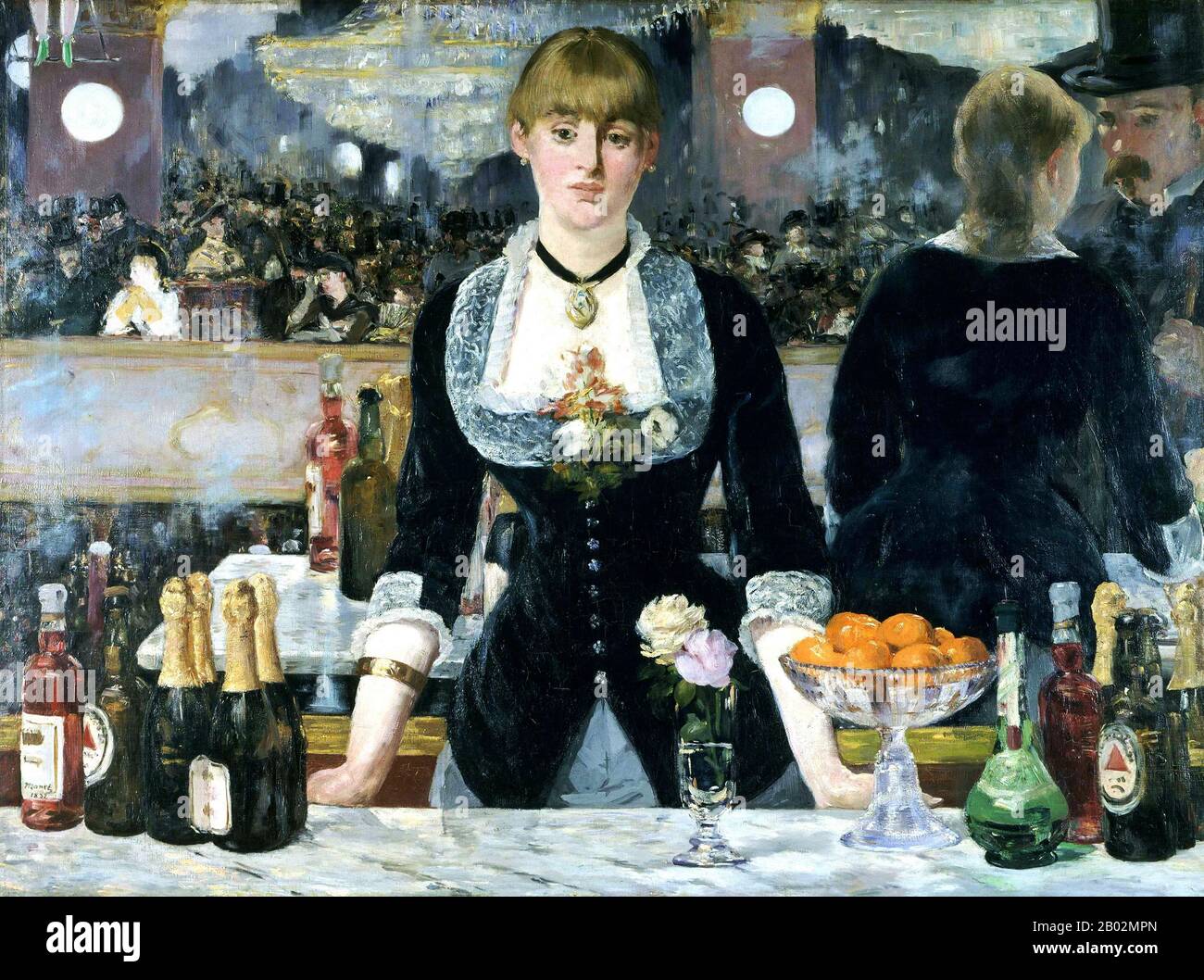 La pittura esemplifica l'impegno di Manet nel Realismo nella sua rappresentazione dettagliata di una scena contemporanea. Molte caratteristiche hanno perplesso i critici, ma quasi tutti hanno dimostrato di avere una logica, e la pittura è stata oggetto di numerosi articoli popolari e accademici. La figura centrale si trova davanti a uno specchio, anche se i critici - accusando Manet di ignoranza della prospettiva e allegando varie impossibilita nella pittura - hanno discusso questo punto da quando le prime recensioni sono state pubblicate. Nel 2000, tuttavia, una fotografia presa da un punto di vista adeguato di una ricostruzione in fasi Foto Stock