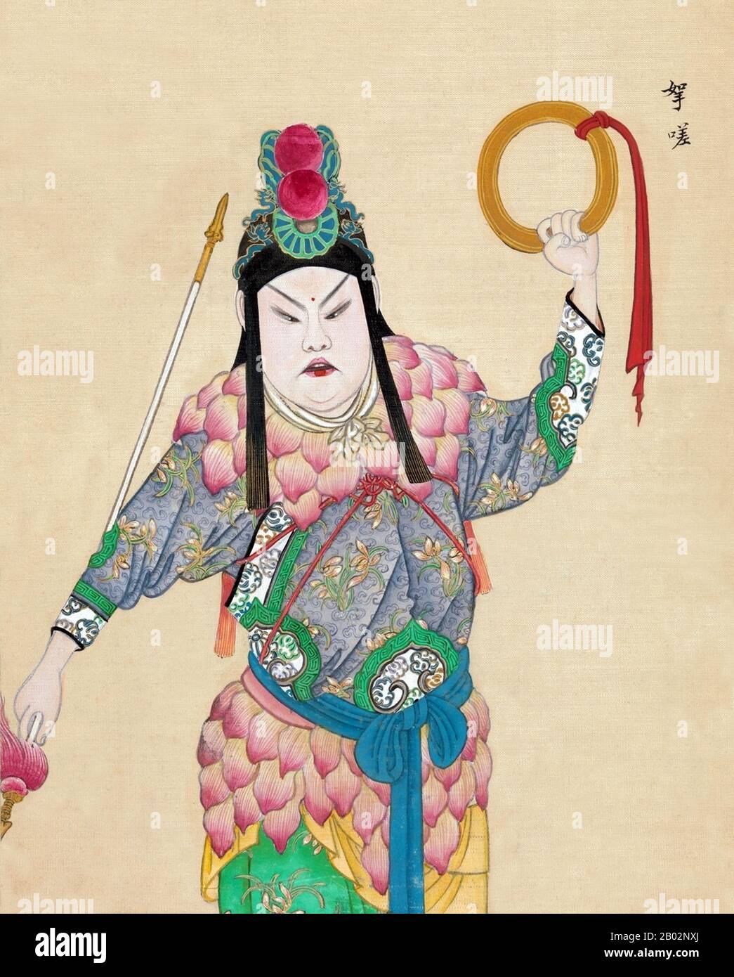 L'opera di Pechino o l'opera di Pechino (京剧; cinese tradizionale: 京劇; pinyin: Jīngjù) è una forma di teatro cinese tradizionale che combina musica, performance vocale, mimo, danza e acrobazie. Sorse alla fine del 18th secolo e divenne completamente sviluppato e riconosciuto dalla metà del 19th secolo. La forma era estremamente popolare nella corte della dinastia di Qing ed è venuto per essere considerato come uno dei tesori culturali della Cina. I principali troupe di performance si trovano a Pechino e Tianjin a nord, e Shanghai a sud. La forma d'arte è conservata anche a Taiwan, dove è conosciuta come Guoju (國劇; pinyin: Foto Stock