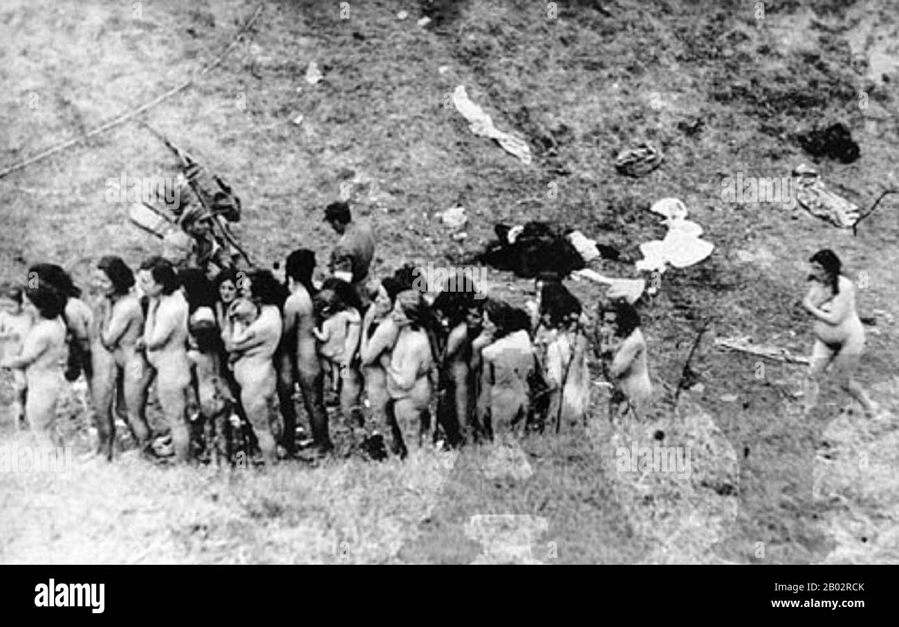 Babi Yar è un burrone nella capitale Ucraina Kiev e il sito di una serie di massacri compiuti dalle forze tedesche e dai collaboratori nazisti locali durante la loro campagna contro l'Unione Sovietica. I più noti e meglio documentati di questi massacri si sono succeduti il 29 e 30 settembre 1941, dove 33.771 ebrei sono stati uccisi in un'unica operazione. La decisione di uccidere tutti gli ebrei a Kiev è stata presa dal governatore militare, dal generale Maggiore Kurt Eberhard, dal comandante della polizia del gruppo dell'esercito sud, dal SS-Obergruppenführer Friedrich Jeckeln e dal comandante otto Rasch, Einsatzgruppe C. E 'stato portato o Foto Stock