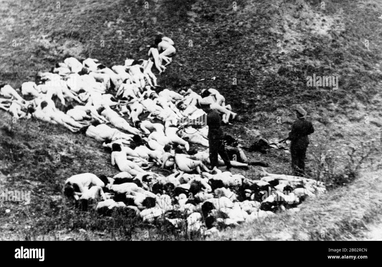 Babi Yar è un burrone nella capitale Ucraina Kiev e il sito di una serie di massacri compiuti dalle forze tedesche e dai collaboratori nazisti locali durante la loro campagna contro l'Unione Sovietica. I più noti e meglio documentati di questi massacri si sono succeduti il 29 e 30 settembre 1941, dove 33.771 ebrei sono stati uccisi in un'unica operazione. La decisione di uccidere tutti gli ebrei a Kiev è stata presa dal governatore militare, dal generale Maggiore Kurt Eberhard, dal comandante della polizia del gruppo dell'esercito sud, dal SS-Obergruppenführer Friedrich Jeckeln e dal comandante otto Rasch, Einsatzgruppe C. E 'stato portato o Foto Stock