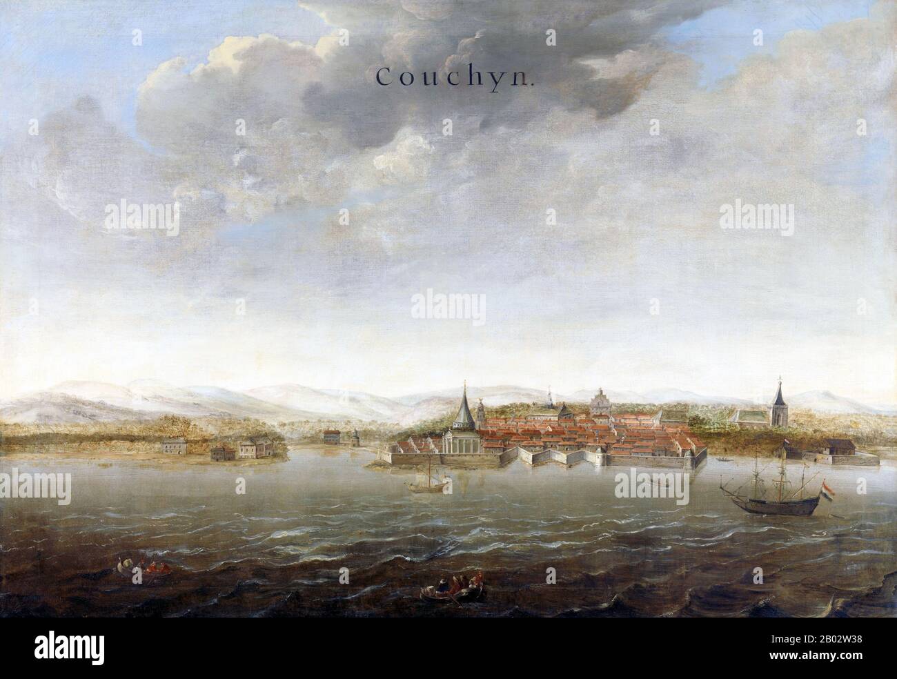 Cochin (ora Kochi), sulla costa sudoccidentale dell’India, era una città fortificata portoghese dal 1500. Nel 1663 la Compagnia Olandese dell'India Orientale catturò la città per il suo commercio di pepe. L'olandese ha ridotto il forte di due terzi in modo che sarebbe più facile da difendere. Monasteri e chiese portoghesi furono convertiti in magazzini. Conosciuta come la Regina del Mare Arabico, Kochi era un importante centro commerciale di spezie sulla costa occidentale dell'India dal 14th secolo. Occupata dall'impero portoghese nel 1503, Kochi fu la prima delle colonie europee dell'India coloniale. Rimase la sede principale dell'Indi portoghese Foto Stock