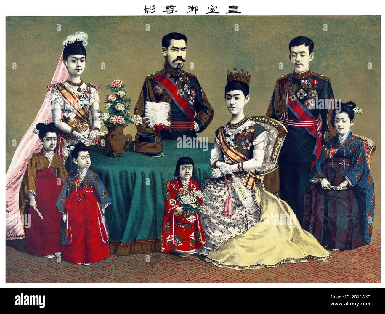 L'imperatore Meiji (Meiji-tenno, 3 novembre 1852 – 30 luglio 1912), o Meiji il Grande Meiji-taitei), fu l'imperatore 122nd del Giappone secondo l'ordine di successione tradizionale, regnante dal 3 febbraio 1867 fino alla sua morte il 30 luglio 1912. Presiedette un periodo di rapido cambiamento nell'Impero del Giappone, mentre la nazione cambiò rapidamente da stato feudale a potenza mondiale capitalista e imperiale, caratterizzata dalla rivoluzione industriale del Giappone. All'epoca della sua nascita nel 1852, il Giappone fu un paese feudale isolato, preindustriale, dominato dallo Shogunato Tokugawa e dal daimyo, che governò ov Foto Stock