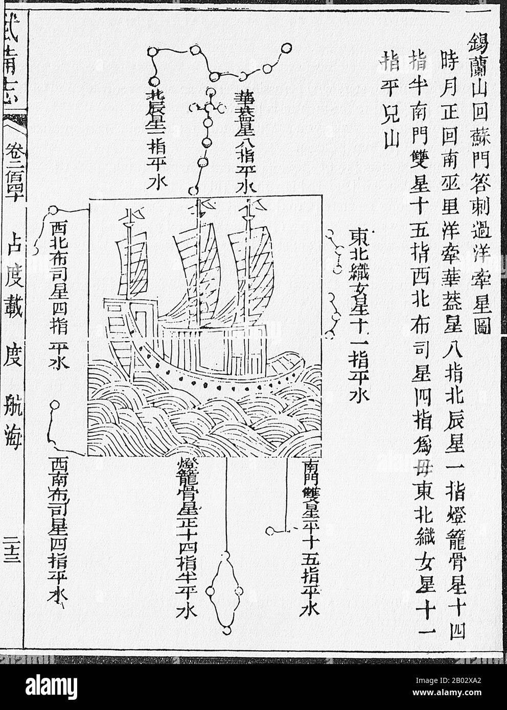 Tra il 1405 e il 1433, il governo Ming sponsorizzò una serie di sette spedizioni navali. L'imperatore Yongle li progettò per stabilire una presenza cinese, imporre il controllo imperiale sul commercio, impressionare i popoli stranieri nel bacino dell'Oceano Indiano ed estendere il sistema tributario dell'impero. Zheng fu posto come ammiraglio nel controllo dell'enorme flotta e delle forze armate che intrapresero queste spedizioni. Il primo viaggio di Zheng He consisteva in una flotta di massimo 317 navi che detenevano quasi 28.000 scewmen, con ogni nave che ospitava fino a 500 uomini. Zheng Ha visitato le flotte di Arabia, Brunei, Africa orientale, India, il Foto Stock