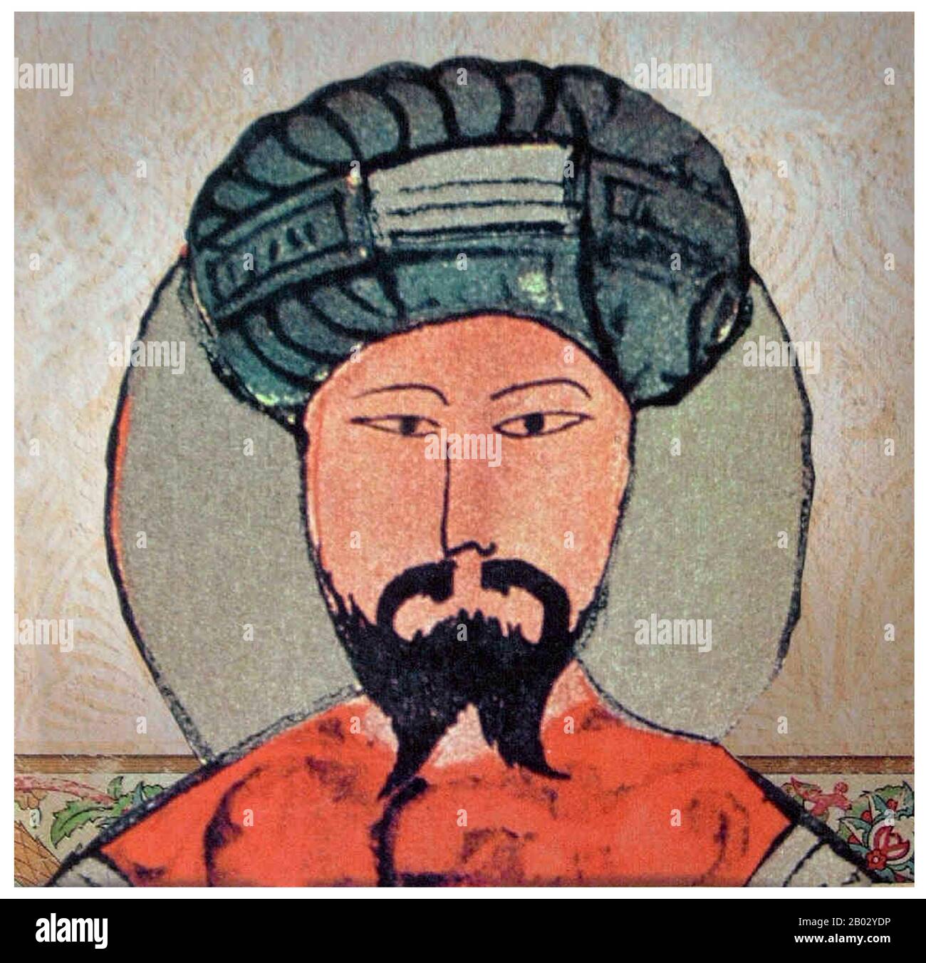 Ṣalāḥ ad-Dīn Yūsuf ibn Ayyūb (c. 1138 – 4 marzo 1193), meglio conosciuta nel mondo occidentale come Saladhin, era un musulmano curdo, che divenne il primo sultano Ayyubid d'Egitto e della Siria. Guidò l'opposizione islamica ai Franchi e ad altri Crociati europei nel Levante. Al culmine del suo potere, regnò su Egitto, Siria, Mesopotamia, Hejaz e Yemen. Guidò i musulmani contro i Crociati e alla fine riconquistò la Palestina dal regno crociato di Gerusalemme dopo la sua vittoria nella battaglia di Hattin. Foto Stock