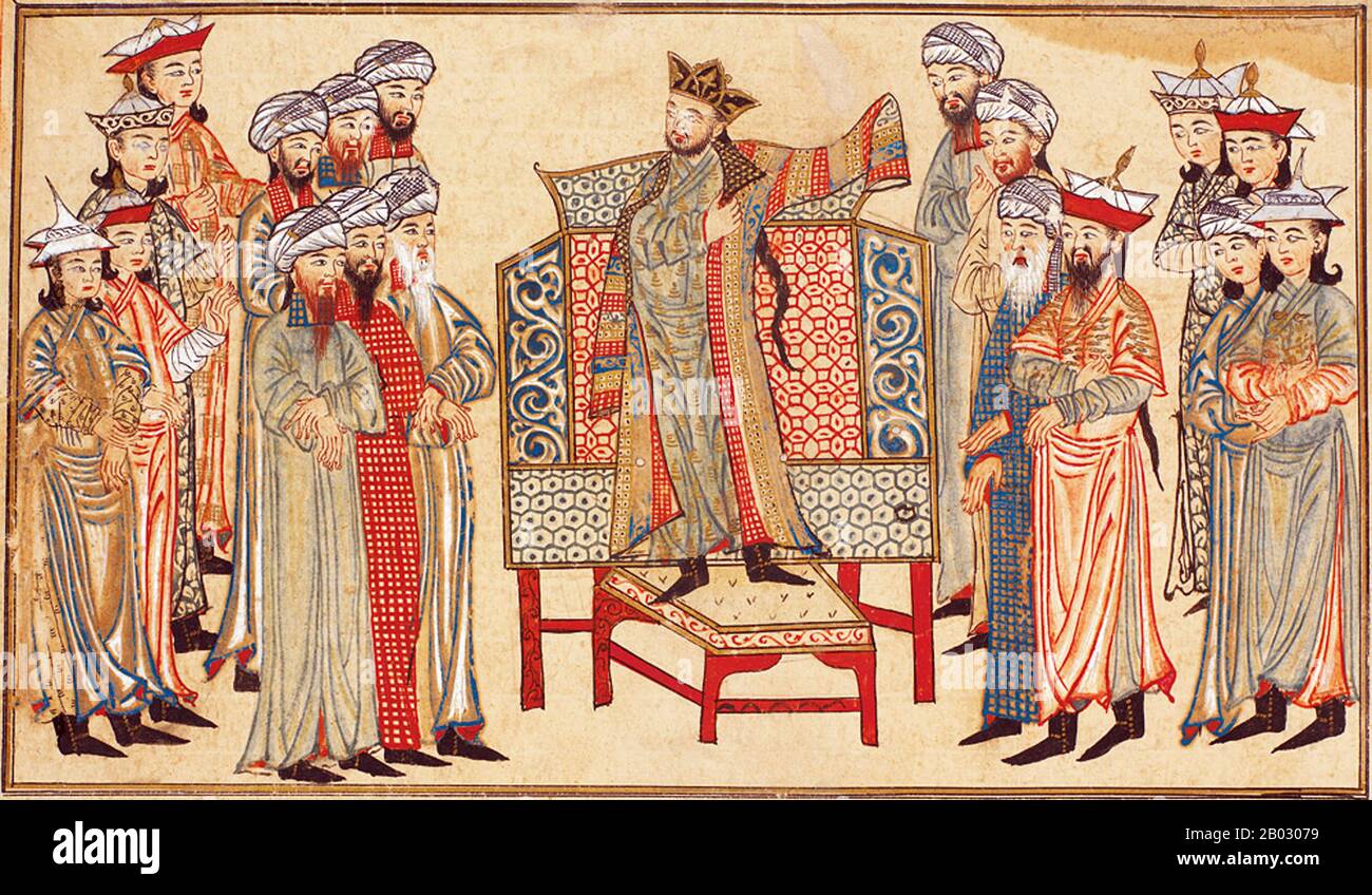 Yamin-ud-Dawla Abul-Qasim Mahmud ibn Sebuktegin, più comunemente noto come Mahmud di Ghazni (2 novembre 971 – 30 aprile 1030 CE), conosciuto anche come Mahmūd-i Zābulī, fu il più importante dominatore dell'Impero Ghaznavid. Conquistò le terre iraniane orientali e il subcontinente indiano nord-occidentale (Afghanistan moderno e Pakistan) tra il 997 e la sua morte nel 1030. Mahmud trasformò l'ex città provinciale di Ghazni nella ricca capitale di un esteso impero che coprì la maggior parte dell'Afghanistan, dell'Iran orientale e del Pakistan di oggi. Al-Qadir (947 – 29 novembre 1031) è stato l'Abbaside Caliph a Baghda Foto Stock