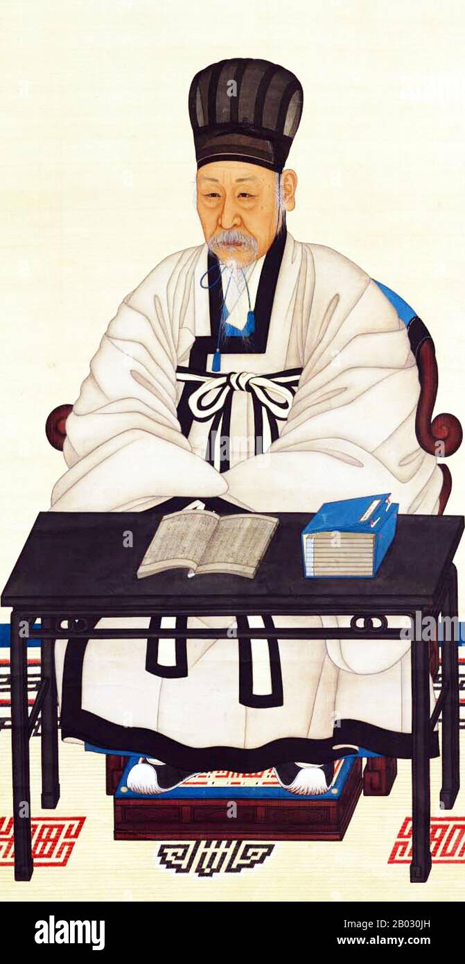 Joseon fu un regno coreano fondato da Yi Seonggye che durò per circa cinque secoli, dal luglio 1392 all'ottobre 1897. Fu ufficialmente rinominato Impero Coreano nell'ottobre 1897. Fu fondata dopo il rovesciamento di Goryeo in quella che oggi è la città di Kaesong. I confini più settentrionali del regno furono estesi ai confini naturali dei fiumi Yalu e Tumen attraverso la sottomissione dei Jurchens. Joseon fu l'ultima dinastia di Corea e la sua più lunga dinastia confuciana. Foto Stock
