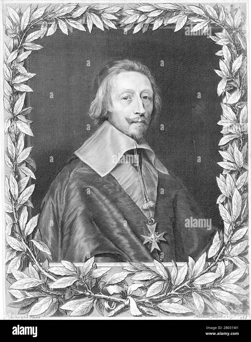 Armand Jean du Plessis, cardinale-duca di Richelieu e di Fronsac (settembre 1585 – 4 dicembre 1642), comunemente chiamato cardinale Richelieu, era un clergyman francese, nobile e statista. Fu consacrato vescovo nel 1607 e fu nominato segretario straniero nel 1616. Richelieu si alzò presto sia nella Chiesa Cattolica che nel governo francese, diventando cardinale nel 1622, e nel 1624 il primo ministro del re Luigi XIII. Rimase in carica fino alla sua morte nel 1642; gli succedette il Cardinale Mazarin, la cui carriera aveva favorito. Foto Stock