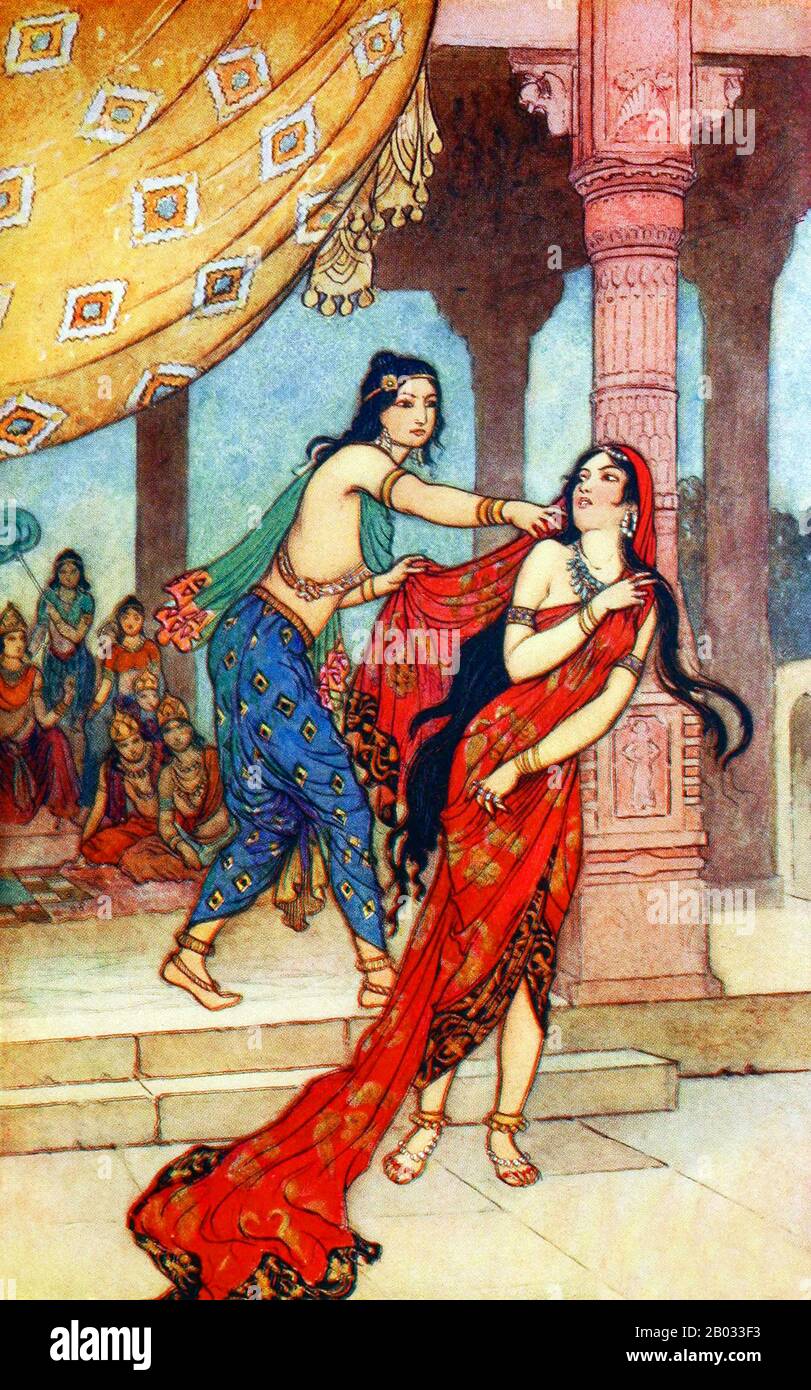 Warwick Goble (Warwick Goble, 22 novembre 1862 – 22 gennaio 1943) è stato un illustratore di libri per bambini. Si è specializzato in temi orientalisti e indiani. Goble è nato a Dalston, nel nord di Londra, figlio di un viaggiatore commerciale, e ha studiato e addestrato alla City of London School e alla Westminster School of Art. Ha lavorato per una stampante specializzata in cromolithografia e ha contribuito al Pall Mall Gazette e al Westminster Gazette. Nel 1909, divenne illustratore di libri regalo residente per MacMillan e produsse illustrazioni per i Water Babies, Green Willow, e Altri Japanese Fairy Tales, The Co Foto Stock