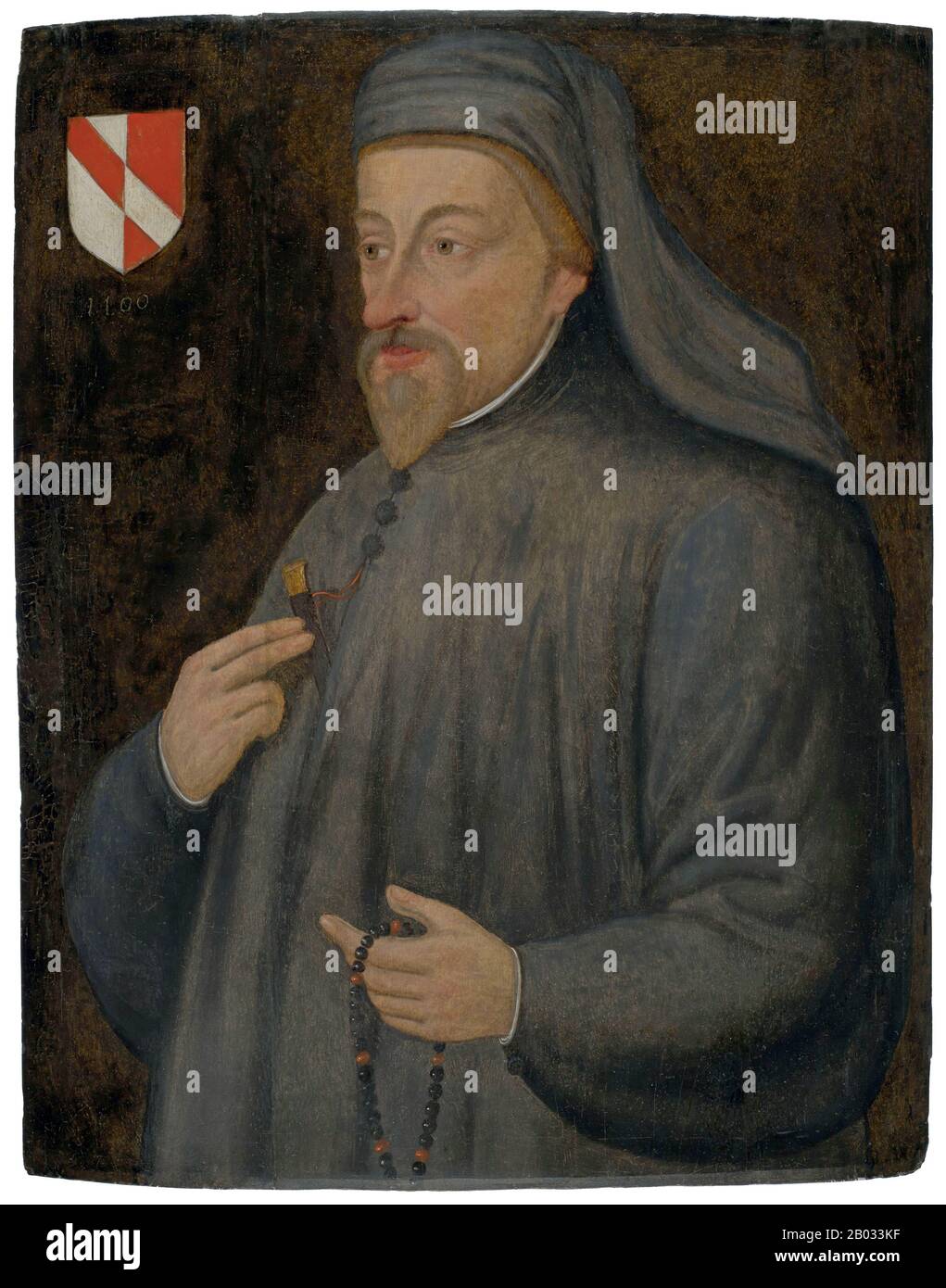 Geoffrey Chaucer (c.. 1343 – 25 ottobre 1400), celebrato come il Padre della letteratura inglese, è ampiamente considerato il più grande poeta inglese del Medioevo ed è stato il primo poeta ad essere sepolto nell'angolo dei Poeti dell'Abbazia di Westminster. Mentre ha ottenuto la fama durante la sua vita come autore, filosofo e astronomo, componendo un trattato scientifico sull'astrolabio per il suo figlio di dieci anni Lewis, Chaucer ha anche mantenuto una carriera attiva nel servizio civile come burocrate, cortigiano e diplomatico. Tra le sue numerose opere si annoverano il Libro della Duchessa, la Casa della fama, la leggenda delle buone Donne A. Foto Stock