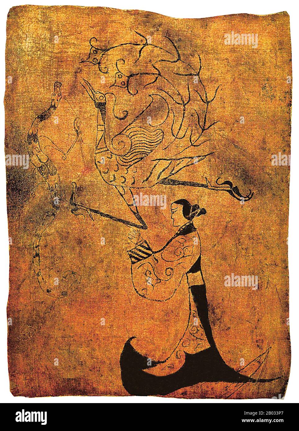 Chu era uno stato egemonico dell'era della dinastia Zhou. Dal re Wu di Chu all'inizio del 8th secolo a.C., i governanti di Chu si dichiararono re su un piano di parità con i re di Zhou. Anche se inizialmente insignificante, rimosso a sud del cuore di Zhou e praticando costumi diversi, Chu ha iniziato una serie di riforme amministrative, diventando uno stato espansionista di successo durante il Periodo di primavera e autunno. Con la sua continua espansione Chu divenne un grande Potere Degli stati Belligeranti, e la sua cultura una grande influenza sulla dinastia Han. Foto Stock