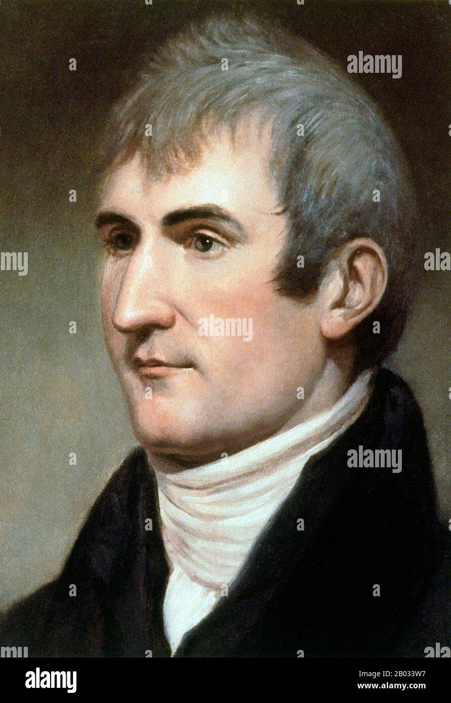 La spedizione di Lewis e Clark, conosciuta anche come Corps of Discovery Expedition, fu la prima spedizione americana a attraversare quella che è ora la parte occidentale degli Stati Uniti, con partenza nel maggio 1804, da vicino a St. Louis, facendo la loro strada verso ovest attraverso il divario continentale verso la costa del Pacifico. La spedizione fu commissionata dal presidente Thomas Jefferson poco dopo l'acquisto della Louisiana nel 1803, costituito da un gruppo selezionato di volontari dell'esercito degli Stati Uniti sotto il comando del capitano Meriwether Lewis e del suo amico, Secondo tenente William Clark. Il loro viaggio pericoloso durò da ma Foto Stock