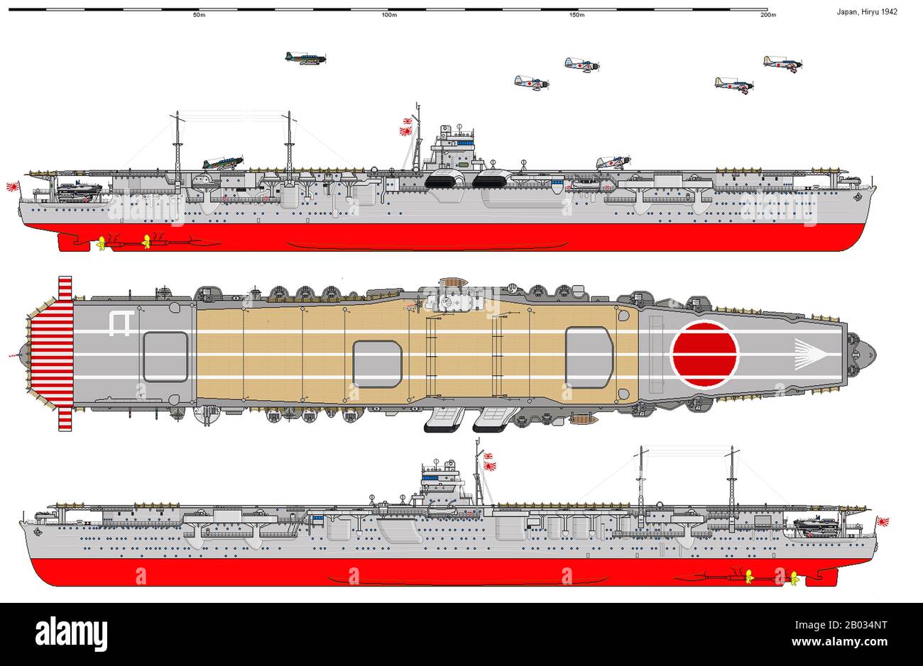 La portaerei della Marina imperiale giapponese Hiryu fu costruita tra il 1936 e il 1939 e servita tra il 1939 e il 1942. L'Hiryu partecipò all'attacco a Pearl Harbor nel dicembre 1941, e fu affondato nella Battaglia di Midway nel giugno 1942. Foto Stock