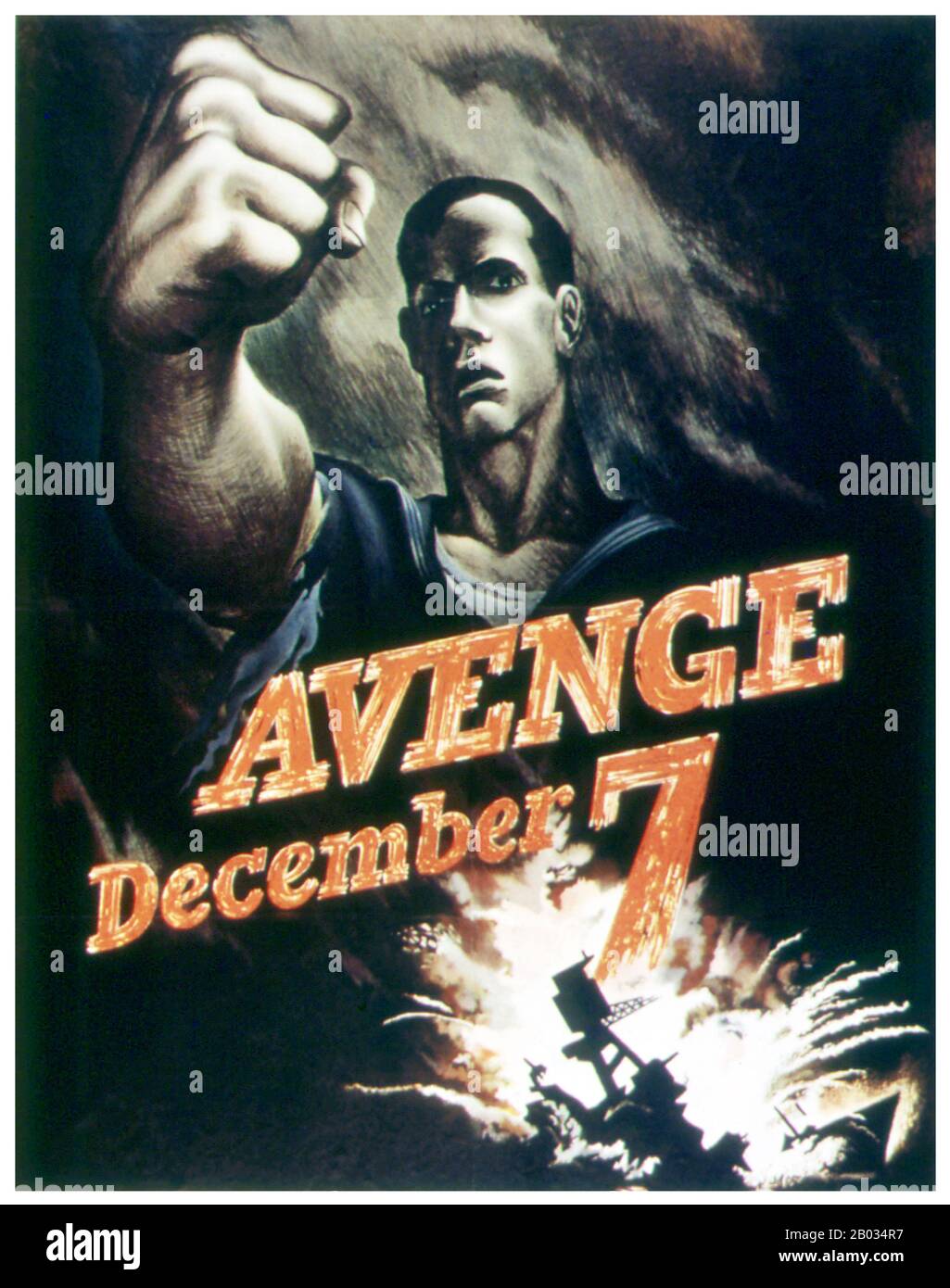 L'attacco a Pearl Harbor fu uno sciopero militare a sorpresa condotto dalla Marina Imperiale Giapponese contro la base navale degli Stati Uniti a Pearl Harbor, Hawaii, la mattina del 7 dicembre 1941 (8 dicembre in Giappone). L'attacco era inteso come azione preventiva per impedire che la flotta del Pacifico degli Stati Uniti interferisca con le azioni militari che l'Impero del Giappone stava progettando nel sud-est asiatico contro i territori d'oltremare del Regno Unito, dei Paesi Bassi e degli Stati Uniti. L'attacco è venuto come uno shock profondo al popolo americano e ha portato direttamente all'entrata americana nel World Wa Foto Stock