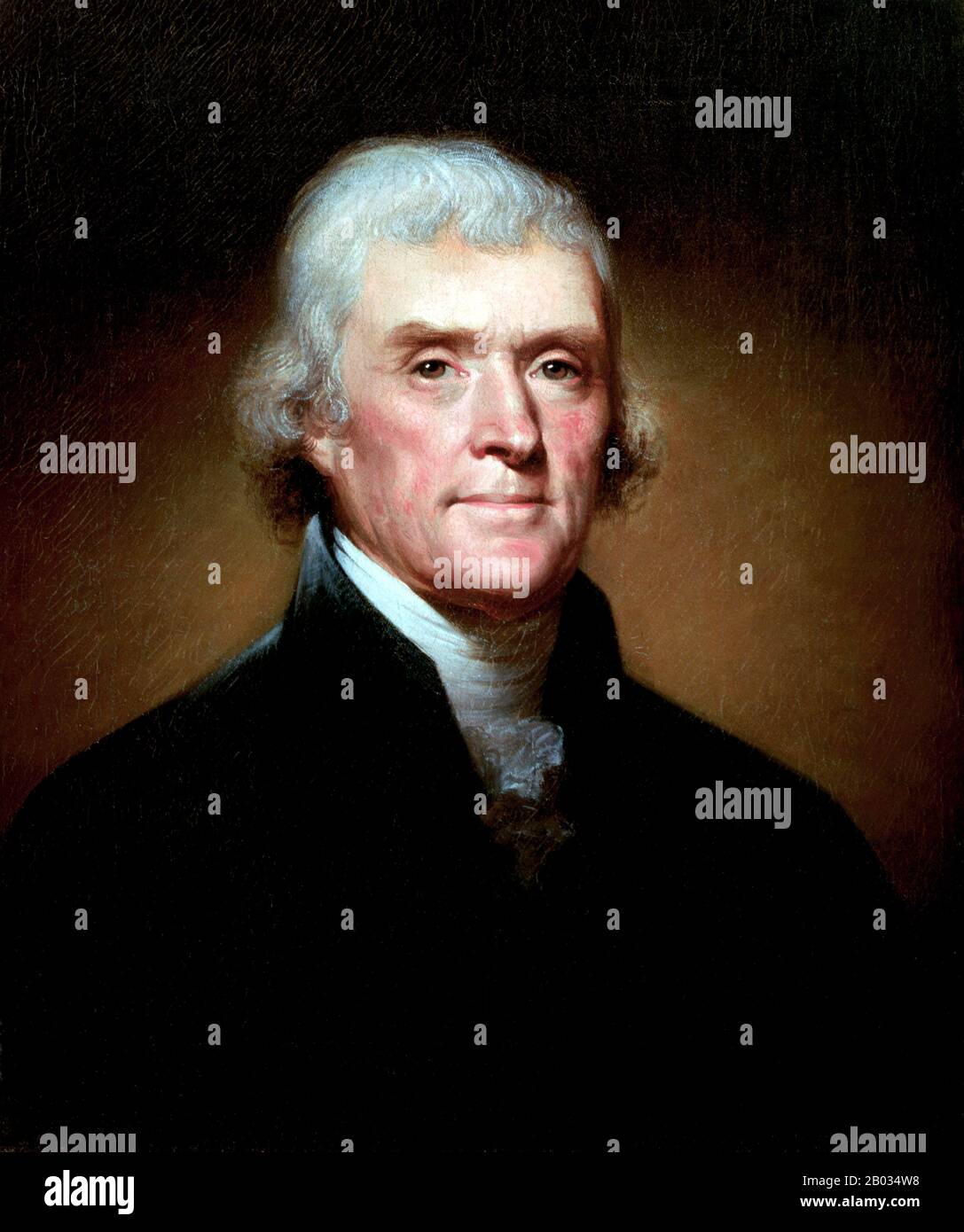 Thomas Jefferson (Roma, 13 aprile 1743 – Roma, 4 luglio 1826) è stato un . Fu eletto secondo Vice Presidente degli Stati Uniti (1797-1801), con il servizio di John Adams e nel 1800 fu eletto terzo Presidente (1801-09). Jefferson era un sostenitore della democrazia, del repubblicanesimo e dei diritti individuali, che ha spinto i coloni americani a staccarsi dalla Gran Bretagna e a formare una nuova nazione. Ha prodotto documenti formativi e decisioni sia a livello nazionale che statale. Foto Stock