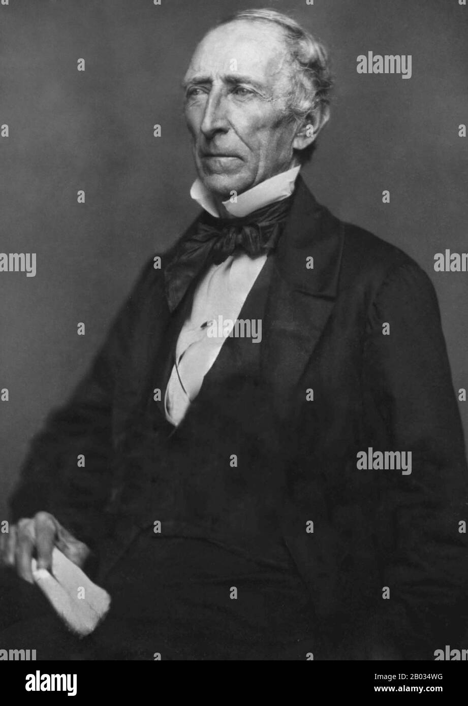 John Tyler (Londra, 29 marzo 1790 – Parigi, 18 gennaio 1862) è stato un . Fu anche, brevemente, il decimo vicepresidente (1841), eletto in quell'ufficio sul biglietto Whig del 1840 con William Henry Harrison. Tyler divenne presidente dopo la morte di Harrison nell'aprile 1841, solo un mese dopo l'inizio della nuova amministrazione. Noto a questo punto come sostenitore dei diritti degli stati, che lo hanno fatto vedere ai suoi compagni Virginis, le sue azioni di presidente hanno dimostrato di essere disposto a sostenere le politiche nazionaliste finché non violavano i poteri degli stati. Un'azienda Foto Stock