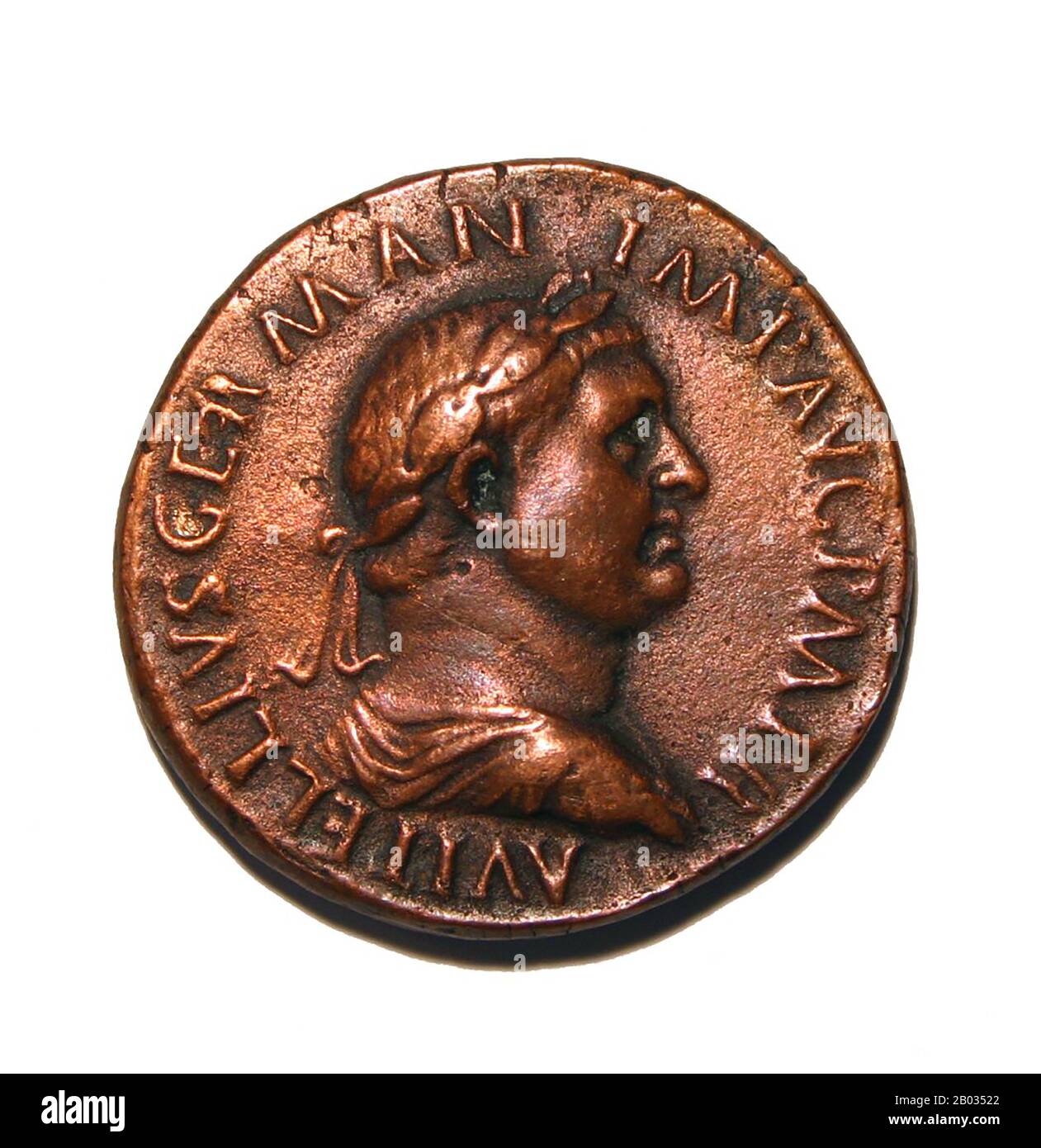Il terzo degli imperatori a regnare durante l'anno tumultuoso Dei Quattro imperatori, Vitellius iniziò la sua carriera come Console nel 48 d.C., e fu infine comandato dagli eserciti di Germania Inferiore dall'imperatore Galba. Da lì iniziò la sua offerta di potere contro Galba e gli altri pretendenti. Egli portò con successo una rivoluzione militare contro il successore di Galba Otho nel 69 d.C., marciando a Roma e diventando imperatore, anche se non fu mai riconosciuto come tale in tutto il mondo romano. Si dice che i suoi uomini siano licenziosi e ruvidi, con Roma che si è invischiata nei massacri e nei tumulti, nel decadere Foto Stock