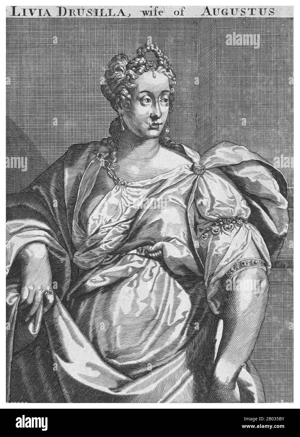 Nata Livia Drusilla (58 a.C. - 29 d.C.) ma più tardi conosciuta come Julia Drusilla dopo la sua adozione nella famiglia Giuliana nel 14 d.C., Livia fu la terza moglie dell'imperatore Augusto e la sua sposa durante tutto il suo regno come imperatore. Le fu concesso il titolo onorifico di Augusta. Madre di Tiberio, nonna paterna di Claudio, bisnonna paterna di Caligula e nonna materna di Nerone, fu deificata da Claudio dopo la sua morte. Era conosciuta durante la sua vita per la sua influenza e la sua capacità di consigliere e consigliere privilegiato sia ad Augusto che a Tiberio più tardi nella vita, un Foto Stock