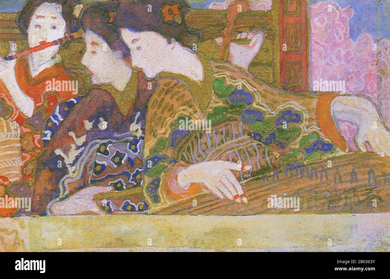 Shigeru Aoki (1882-1911) è stato un pittore giapponese famoso per la sua combinazione di mitologia e leggende giapponesi con il movimento d'arte in stile occidentale che si può trovare in alcuni dipinti giapponesi di fine 19th e inizio 20th secolo. Aoki è nato in una casa ex samurai nel nord di Kyushu. Lasciò la sua casa nel 1899 per proseguire gli studi artistici a Tokyo, e presto cominciò ad accumulare critiche per la sua opera d'arte e il suo uso di tecniche di fratellanza pre-Raphaelite mescolato con temi Kojiki. Morì nel marzo 1911 da tubercolosi, di soli 28 anni. Foto Stock